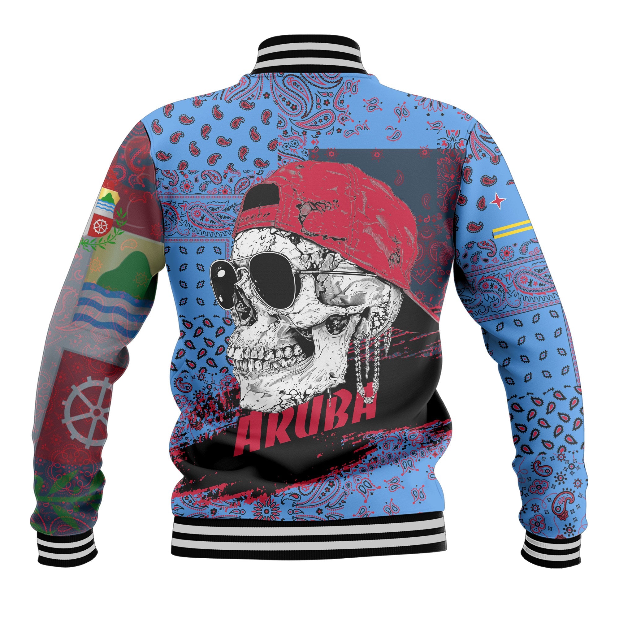 Aruba Baseball Jacket Paisley Flag And Skull Style 3