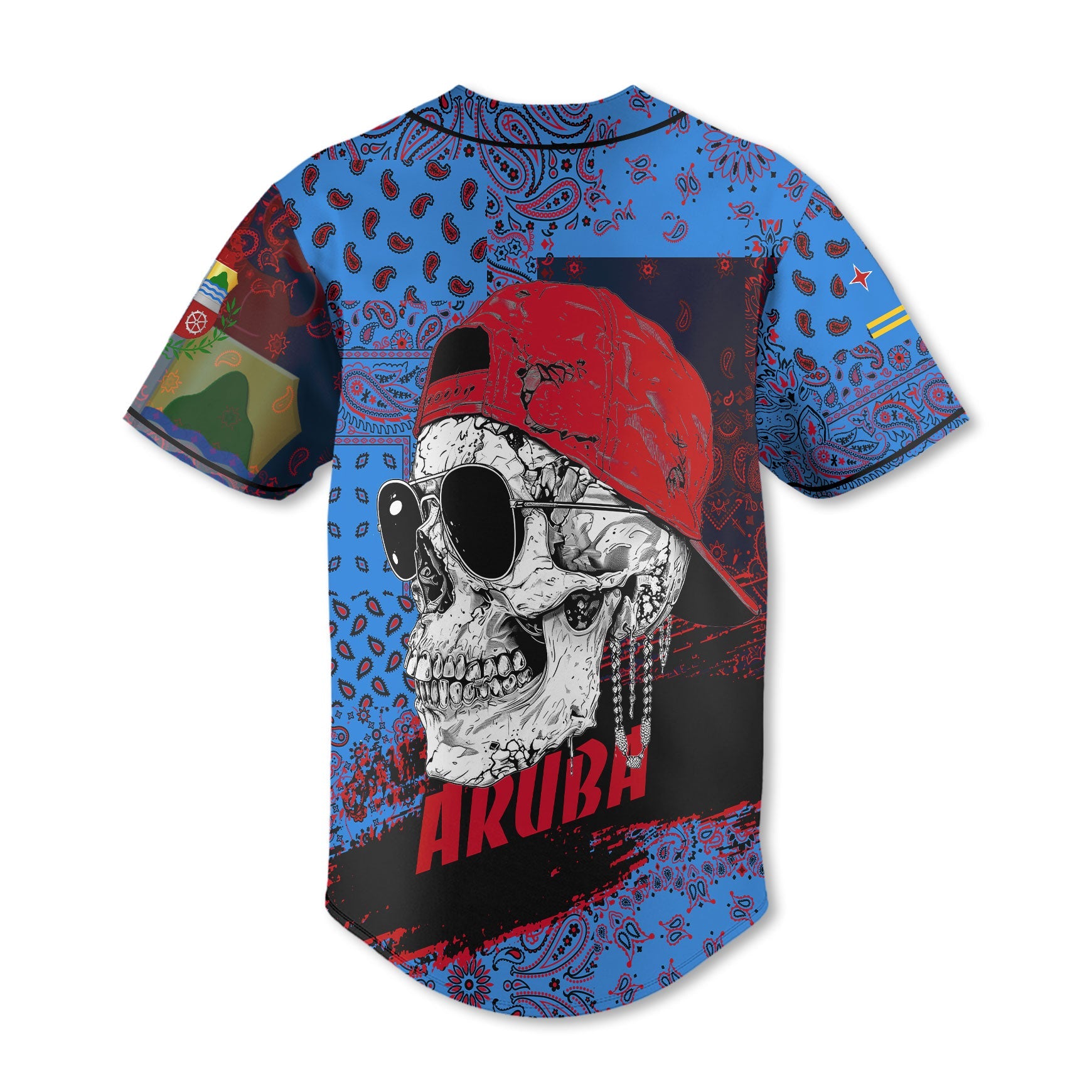 Aruba Baseball Jersey Paisley Flag And Skull Style 3