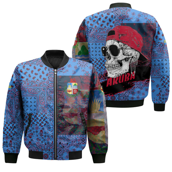 Aruba Bomber Jacket Paisley Flag And Skull Style 1