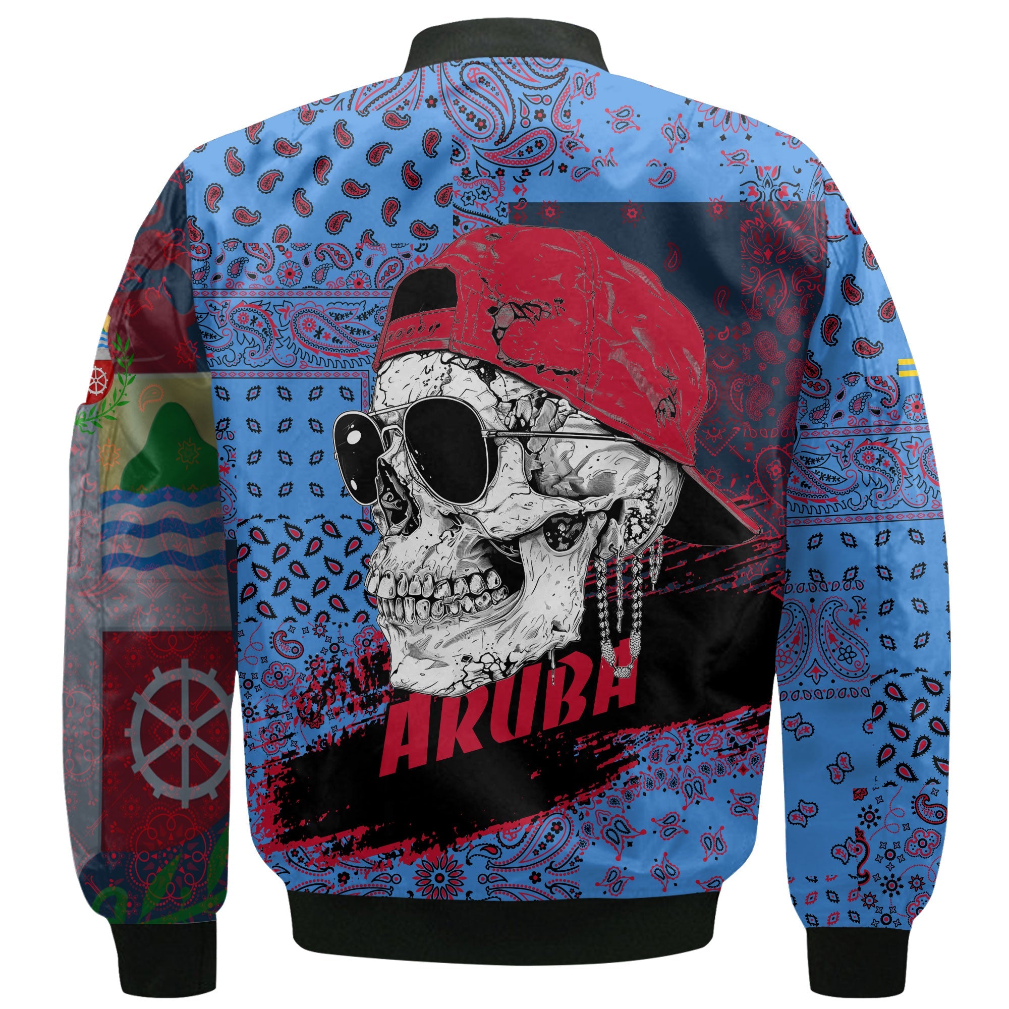 Aruba Bomber Jacket Paisley Flag And Skull Style 3