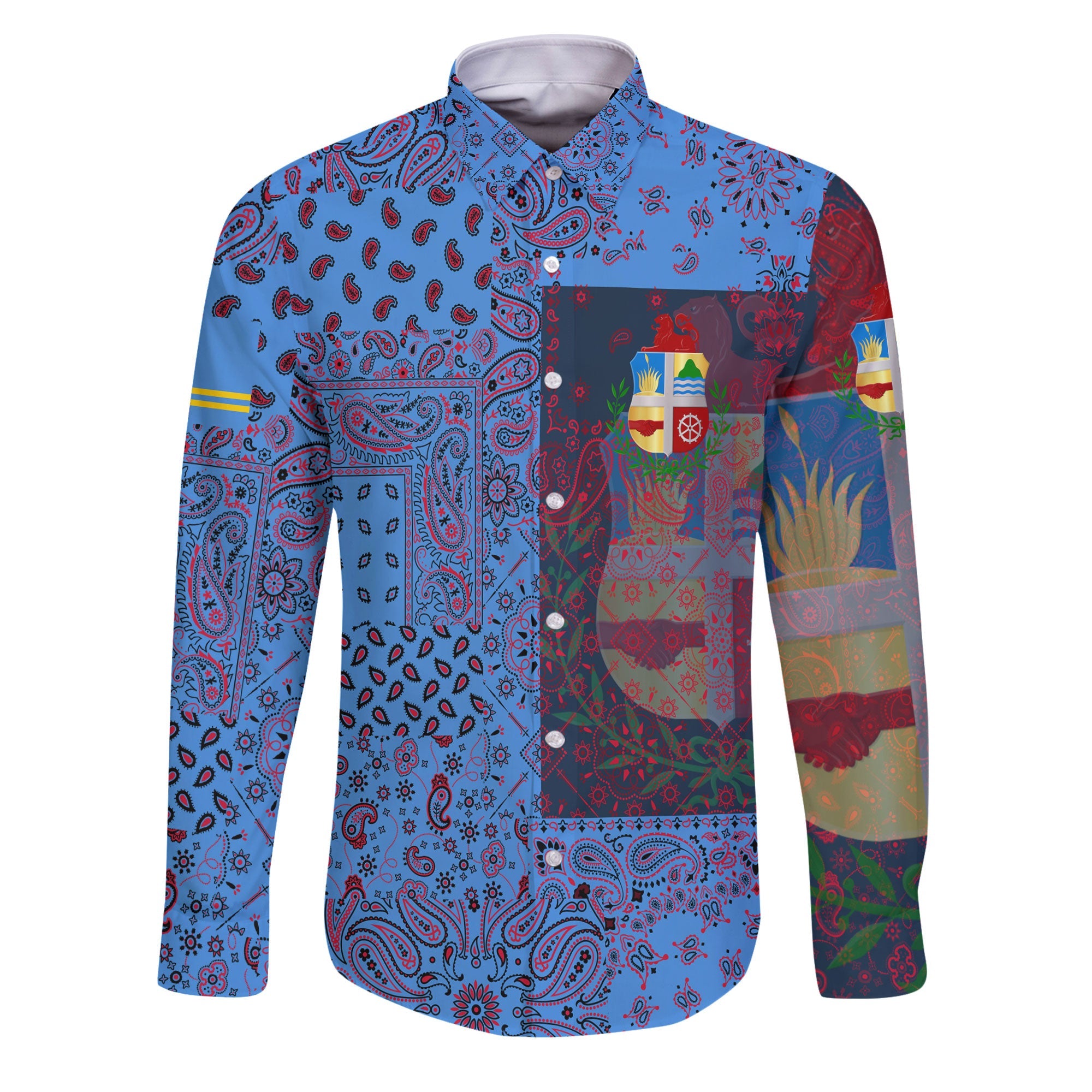 Aruba Long Sleeve Button Shirt Paisley Flag And Skull Style 1