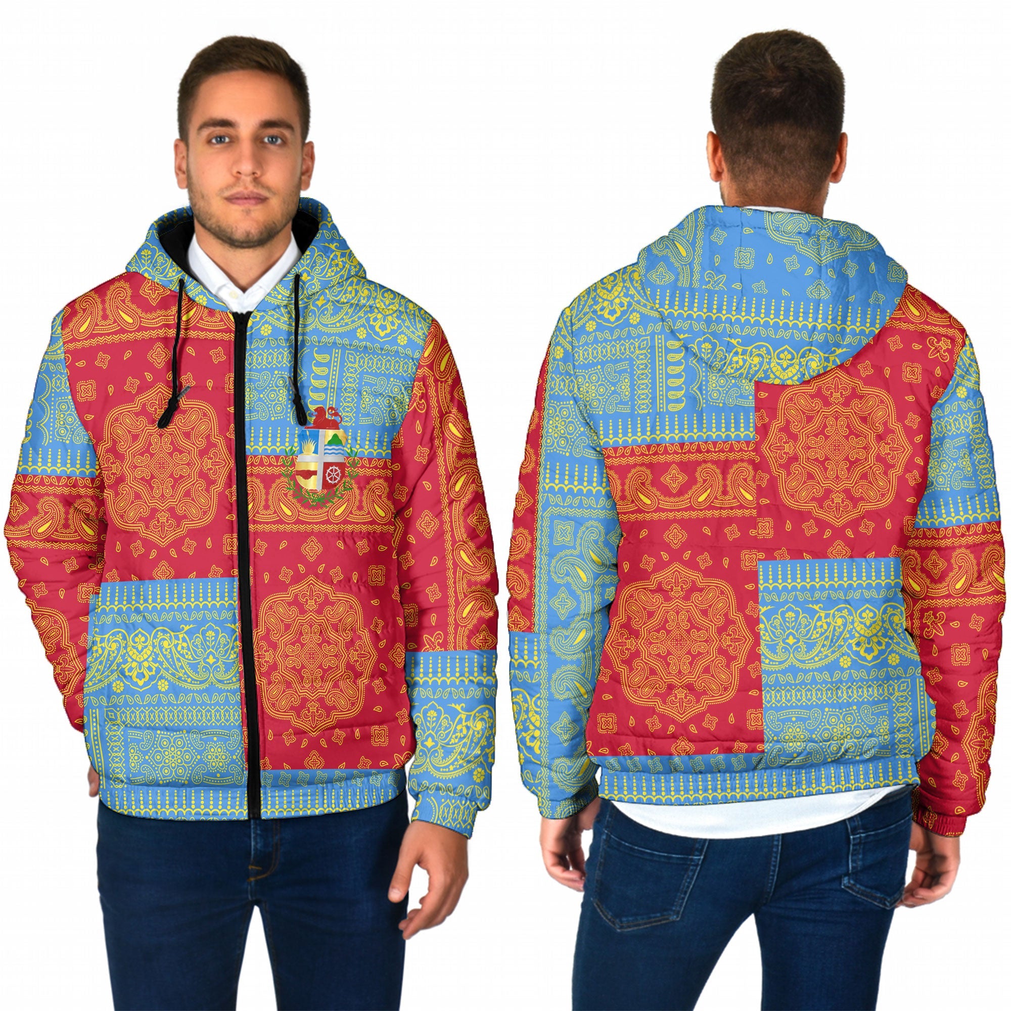 Aruba Men Hooded Padded Jacket Flag And Paisley Basic Style 1