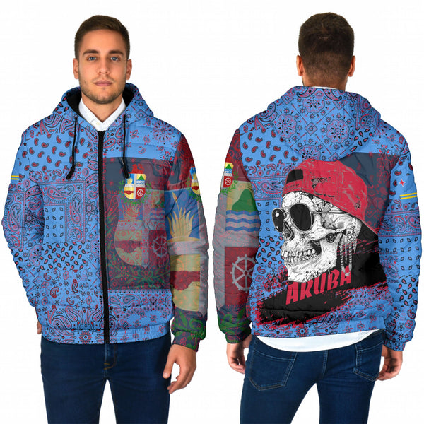 Aruba Men Hooded Padded Jacket Paisley Flag And Skull Style 1