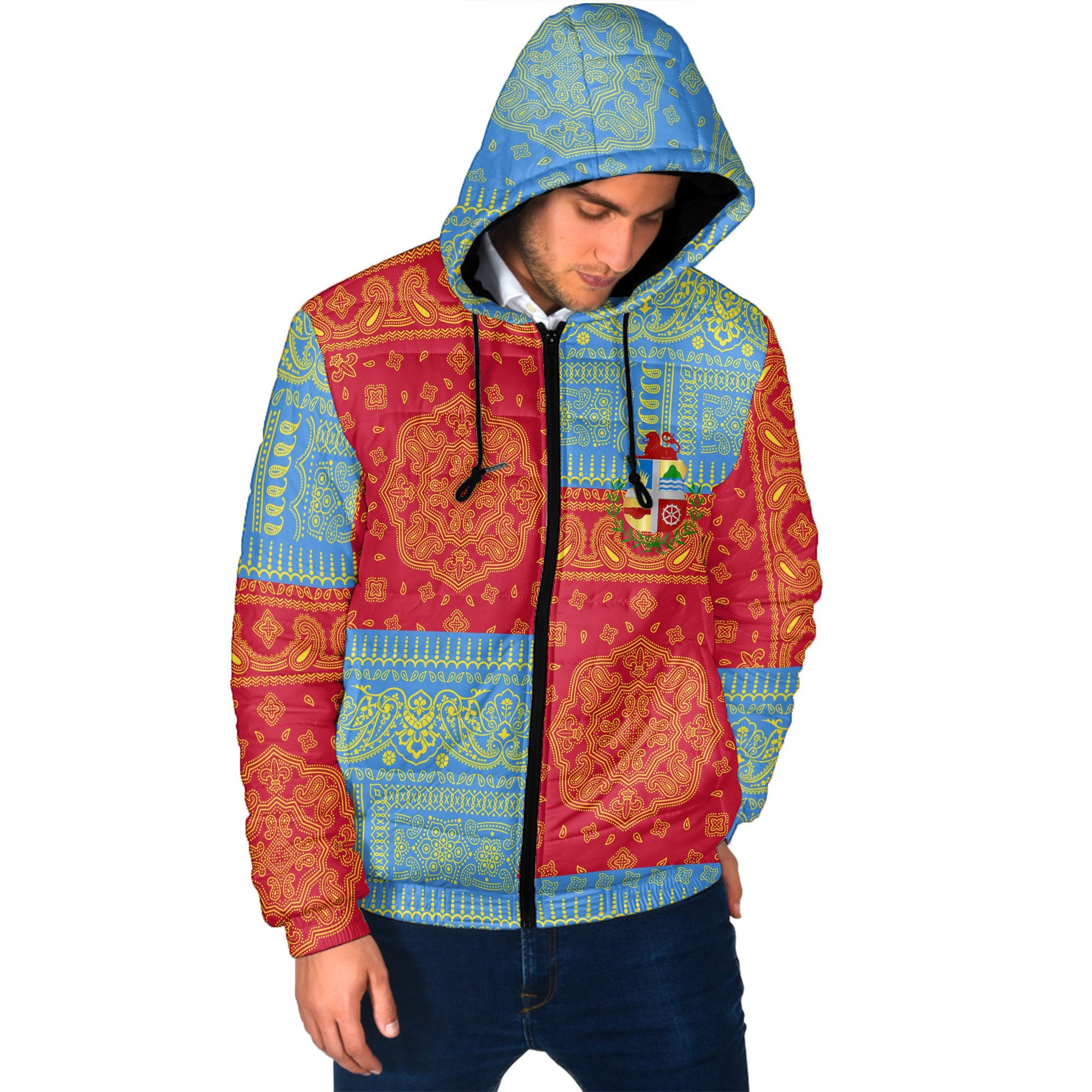 Aruba Men Hooded Padded Jacket Flag And Paisley Basic Style 2