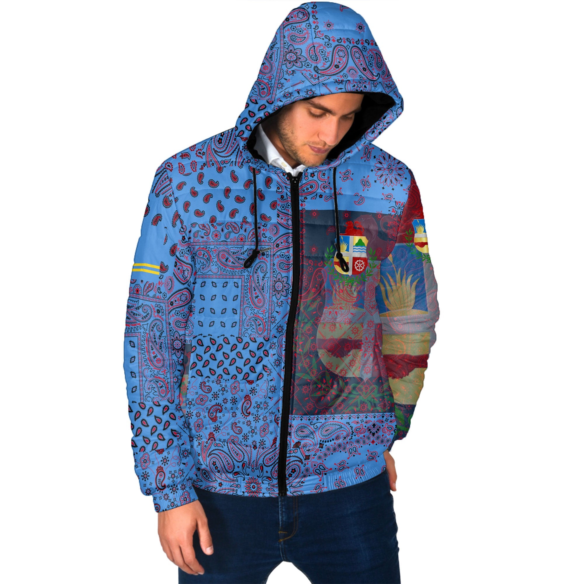 Aruba Men Hooded Padded Jacket Paisley Flag And Skull Style 2