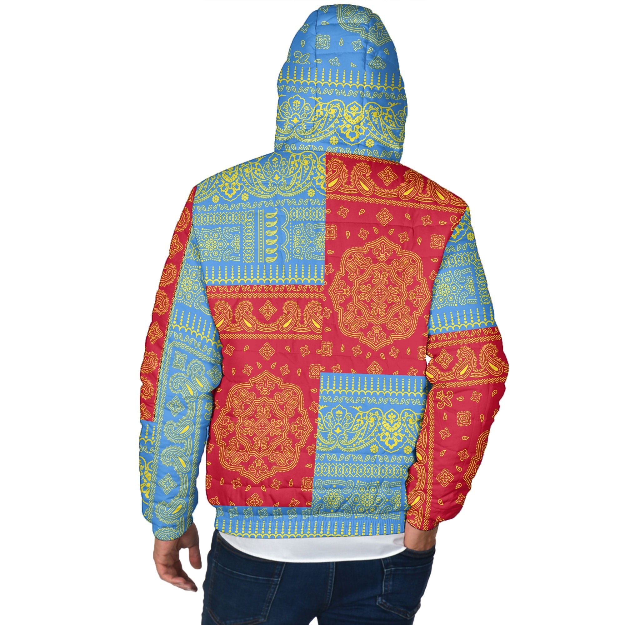 Aruba Men Hooded Padded Jacket Flag And Paisley Basic Style 3