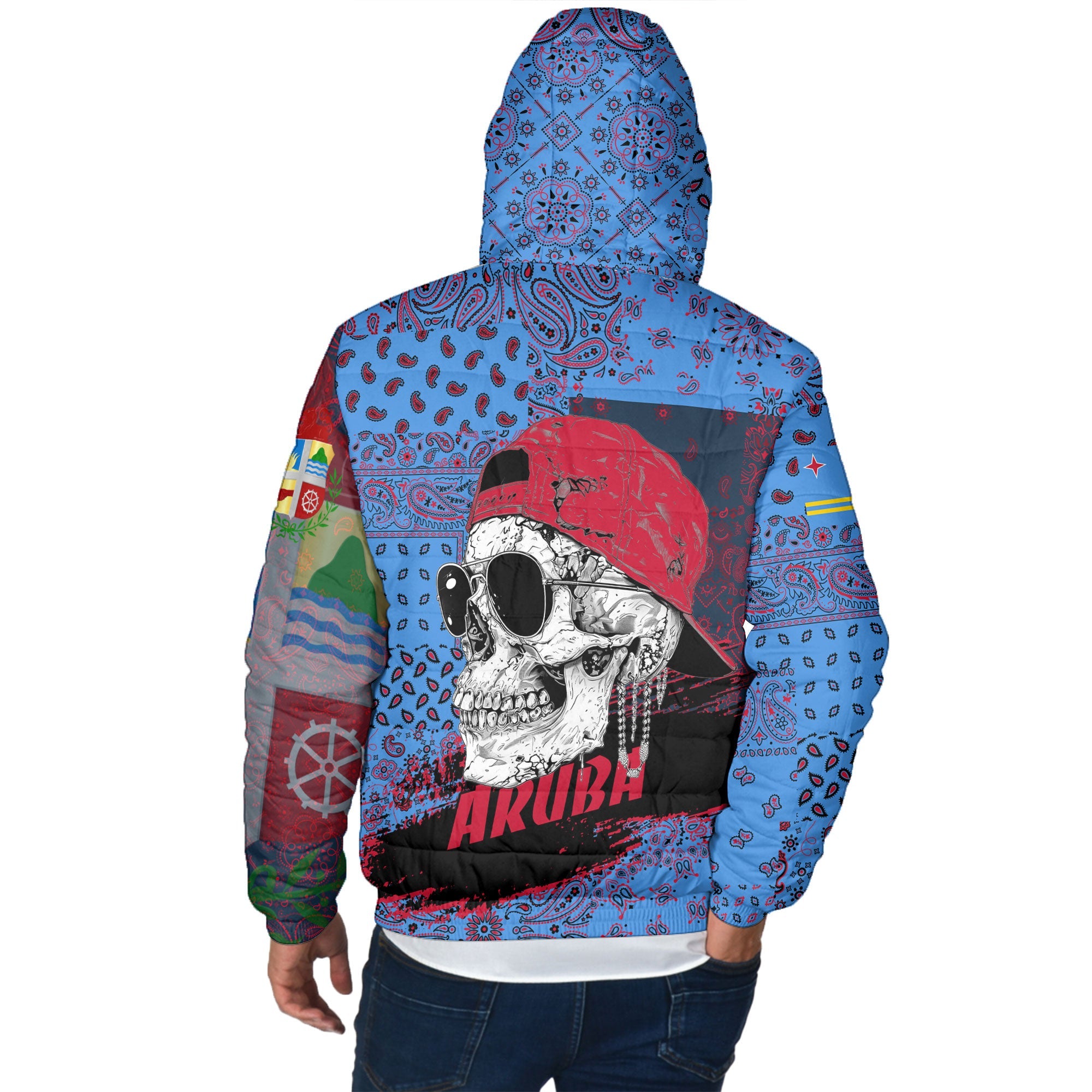 Aruba Men Hooded Padded Jacket Paisley Flag And Skull Style 3