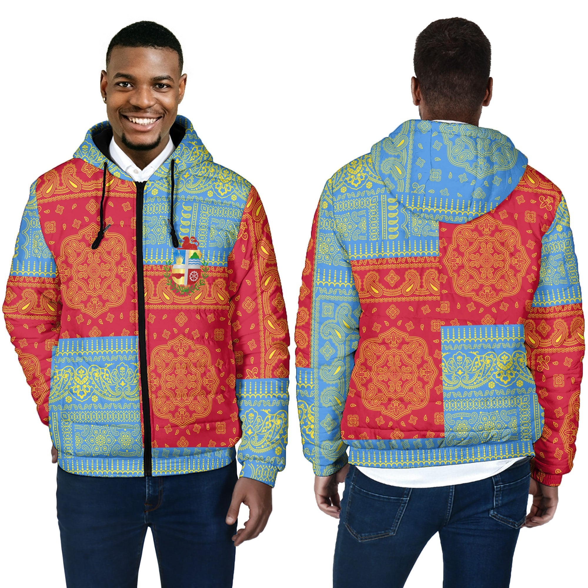 Aruba Men Hooded Padded Jacket Flag And Paisley Basic Style 4