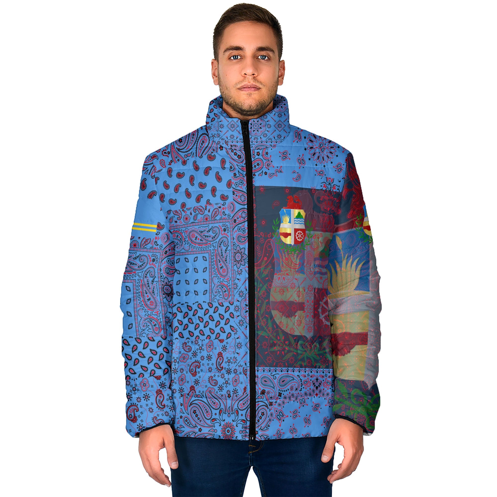 Aruba Men Padded Jacket Paisley Flag And Skull Style 1