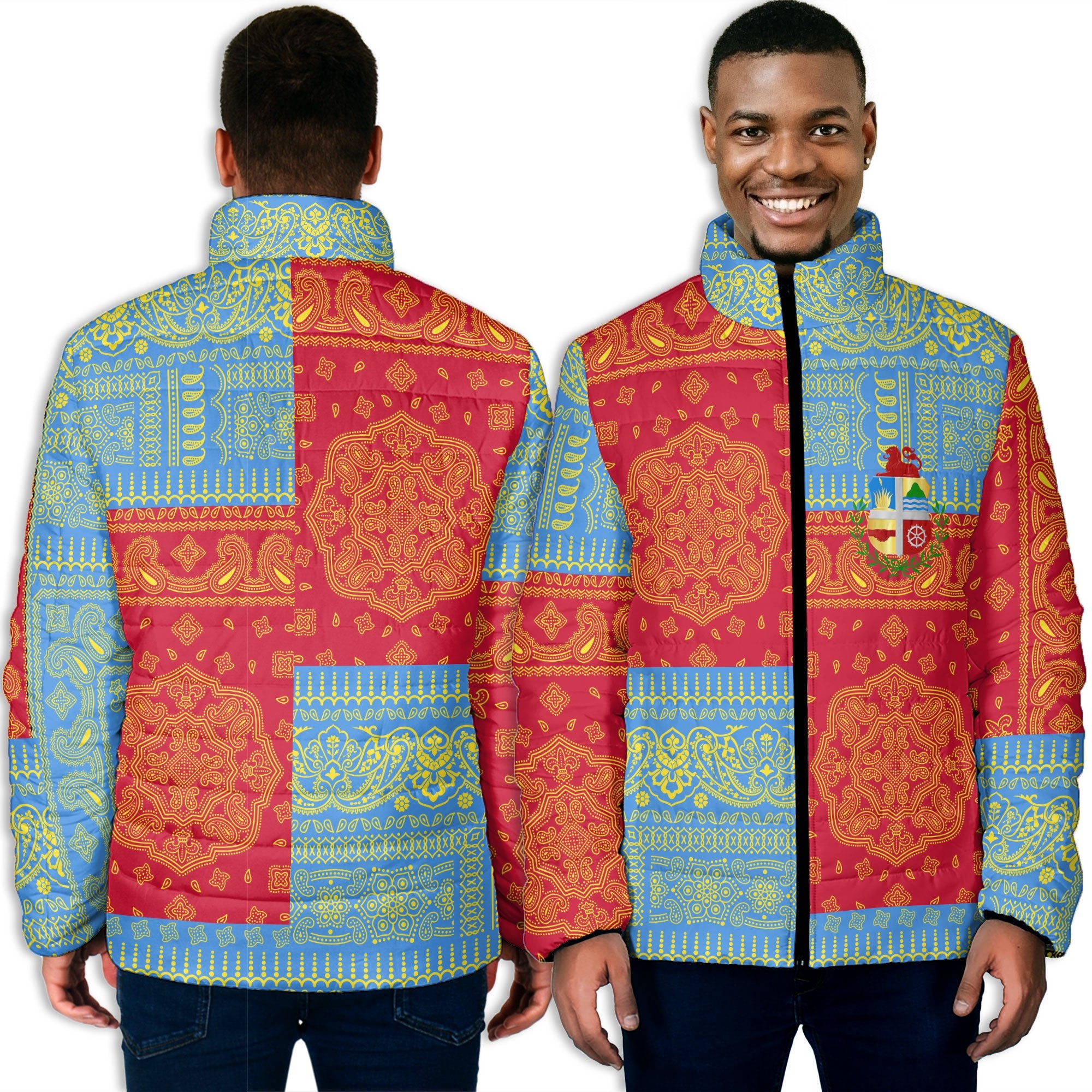 Aruba Men Padded Jacket Flag And Paisley Basic Style 3