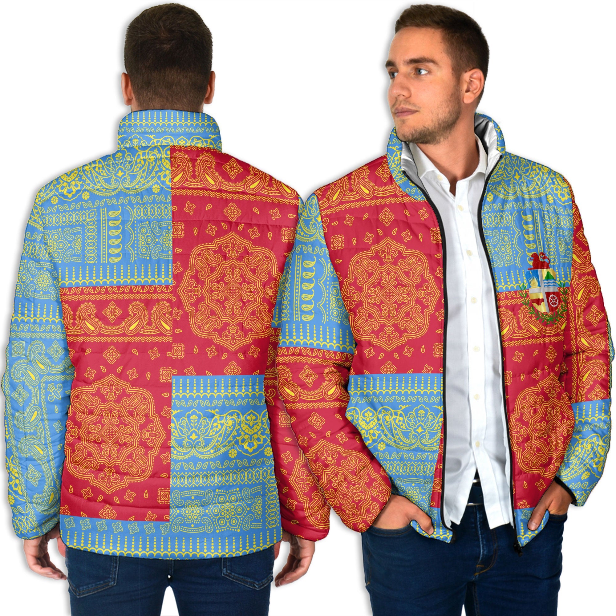 Aruba Men Padded Jacket Flag And Paisley Basic Style 4