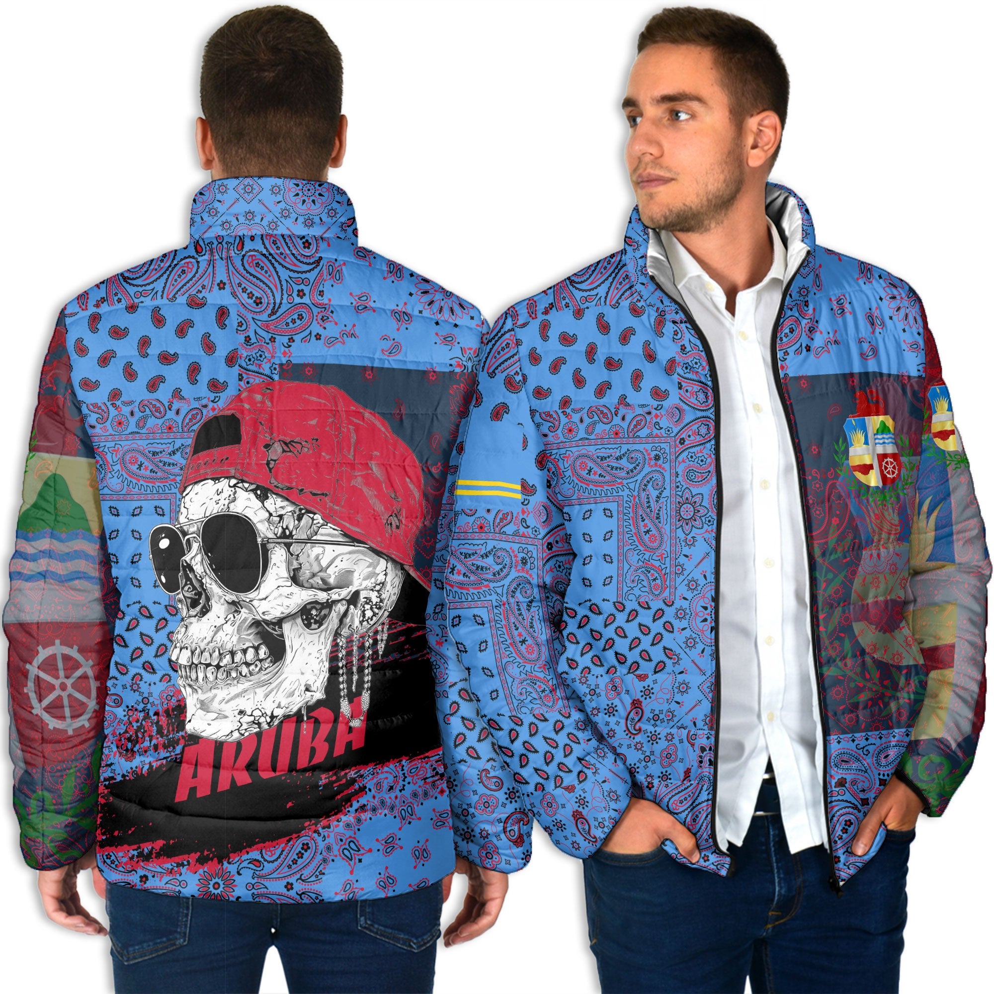 Aruba Men Padded Jacket Paisley Flag And Skull Style 4