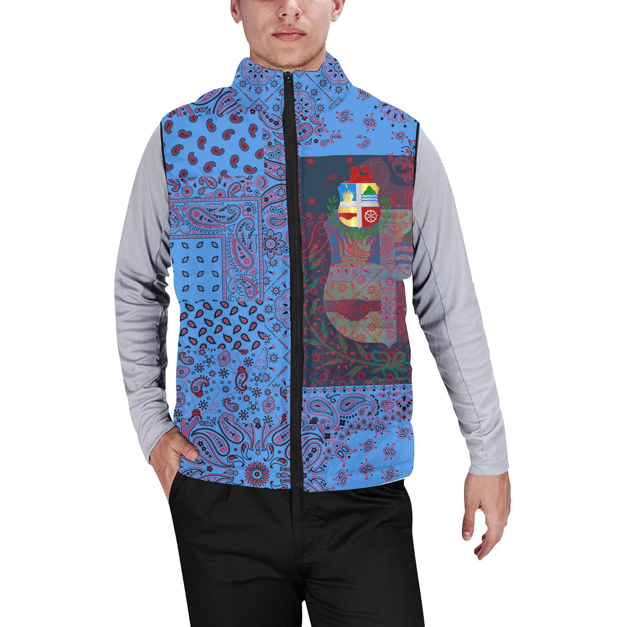 Aruba Men Padded Jacket Vest Paisley Flag And Skull Style 1