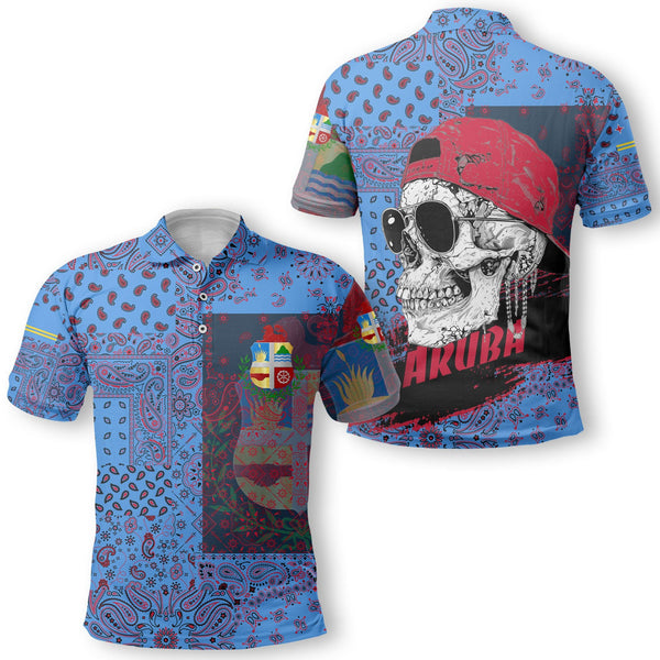 Aruba Polo Shirt Paisley Flag And Skull Style 1