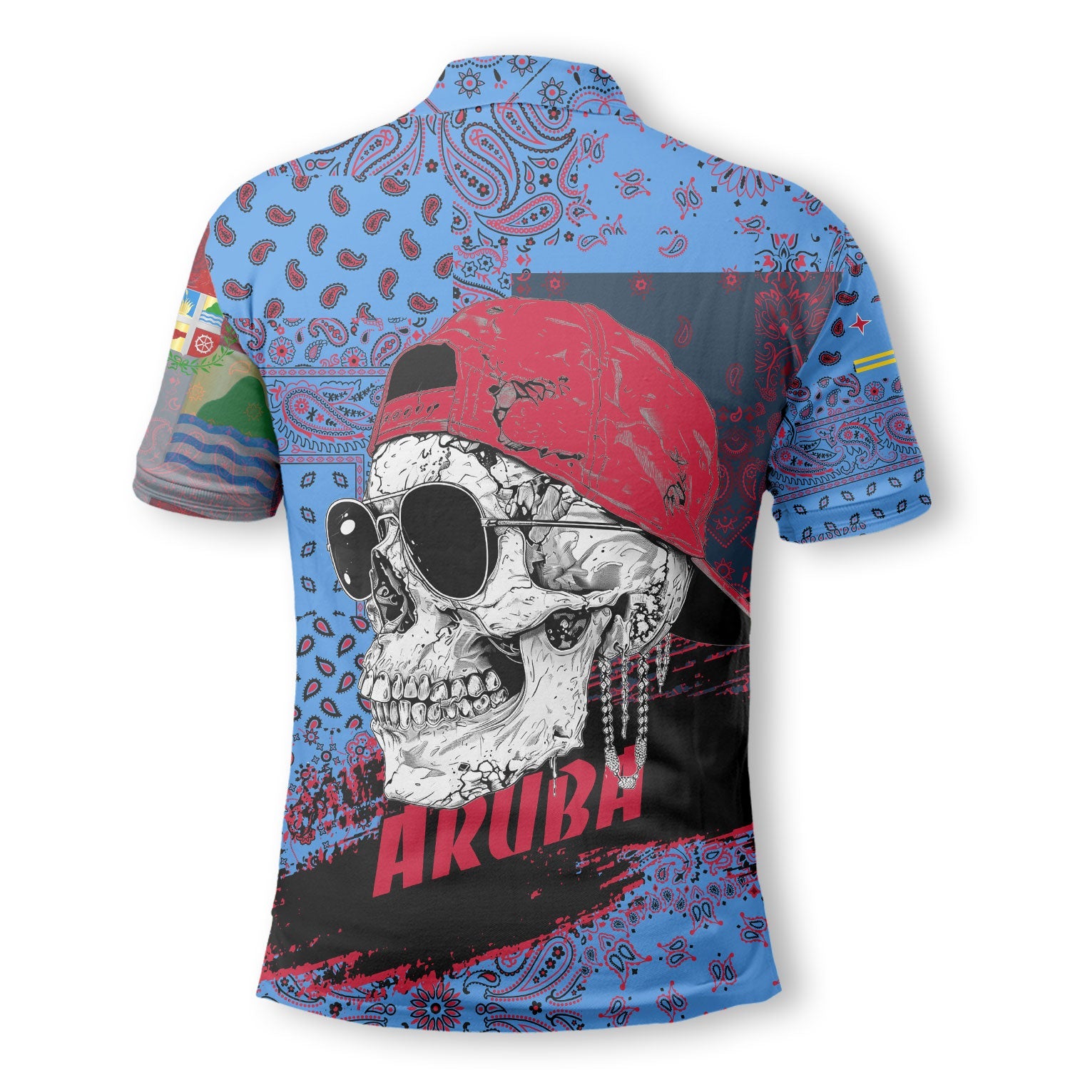 Aruba Polo Shirt Paisley Flag And Skull Style 3