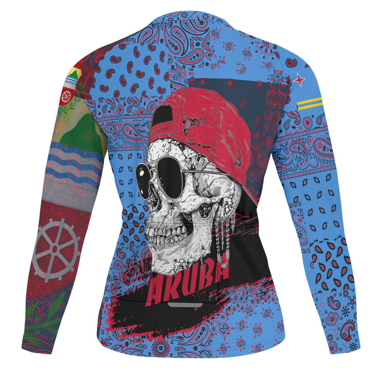 Aruba Raglan Men Cycling Jersey Long Sleeve Paisley Flag And Skull Style 2