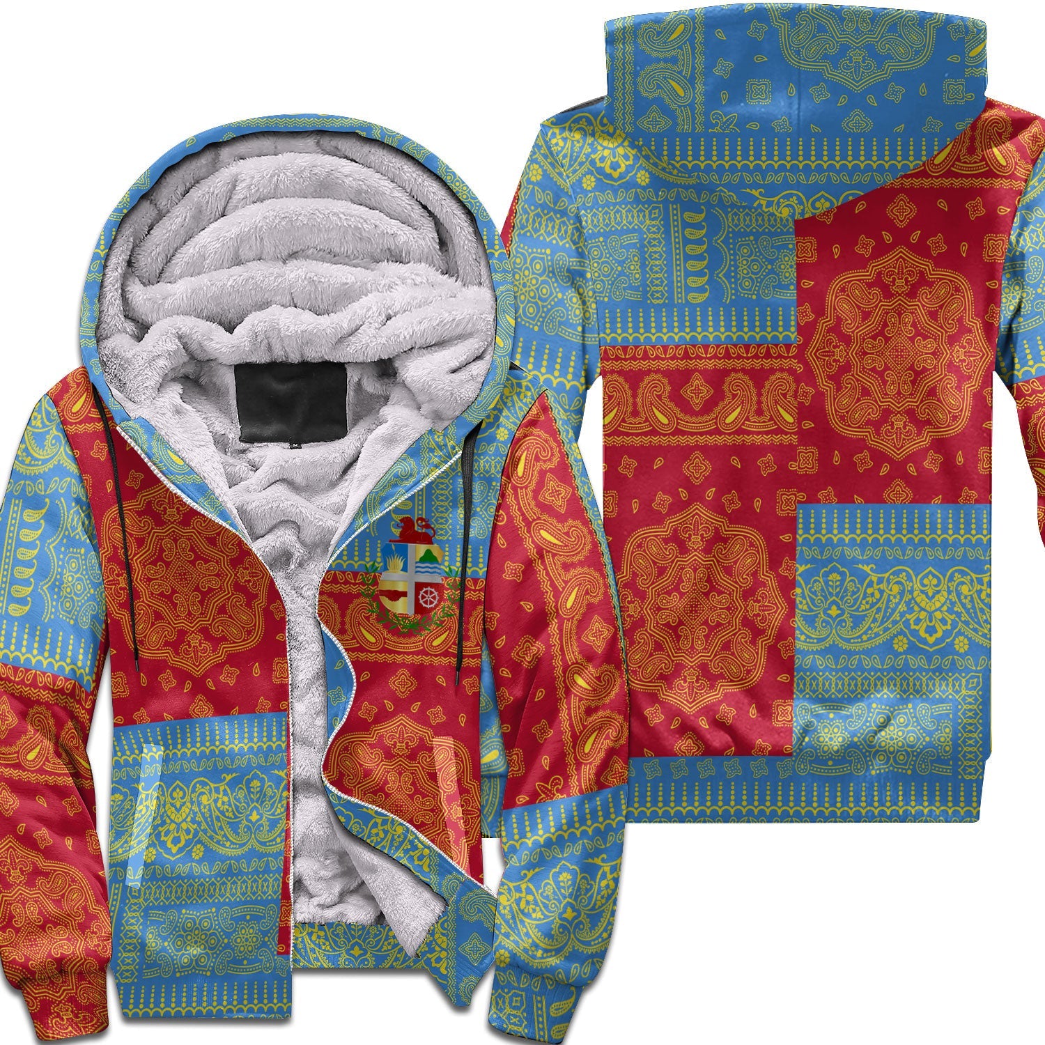 Aruba Sherpa Hoodie Flag And Paisley Basic Style 1