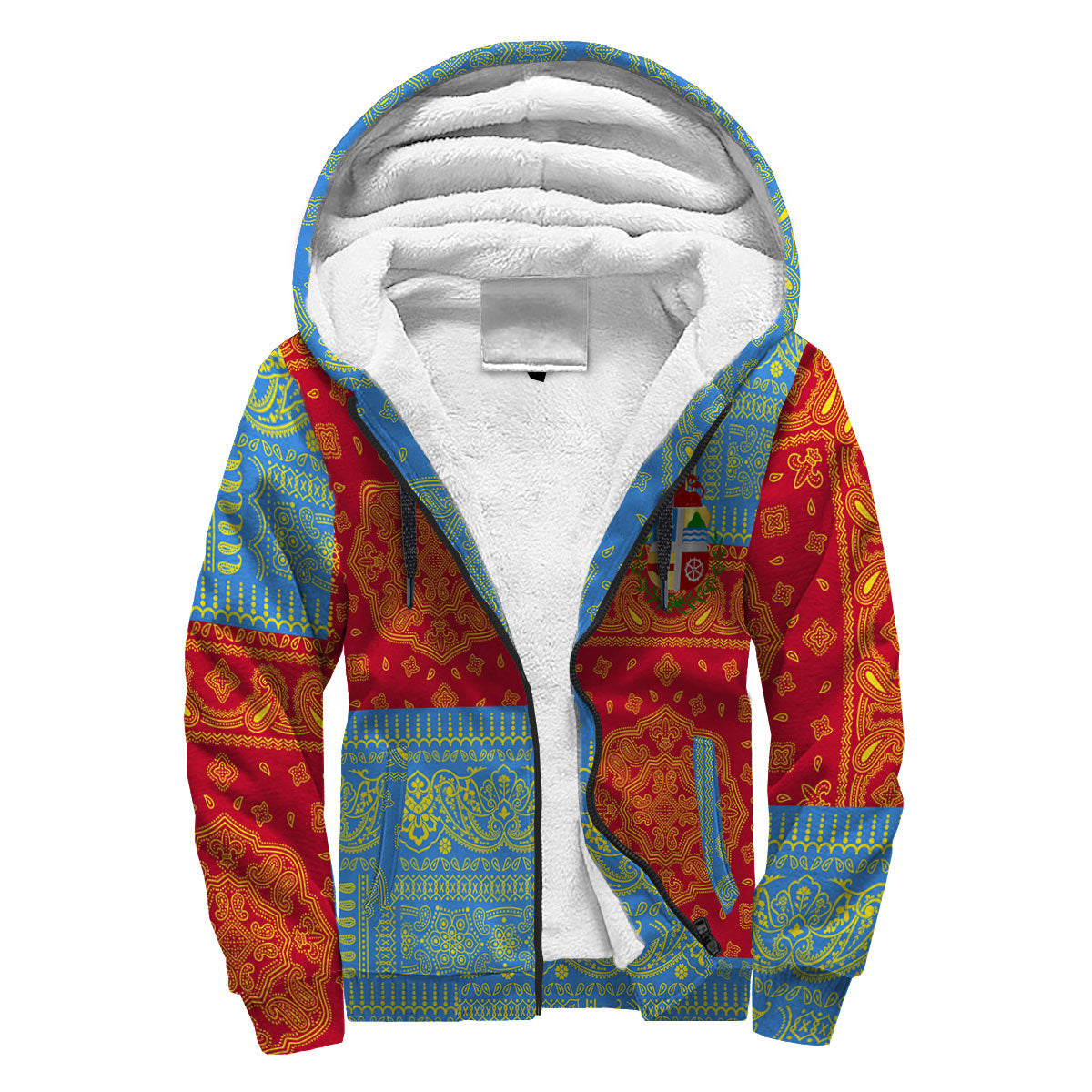 Aruba Sherpa Hoodie Flag And Paisley Basic Style 3