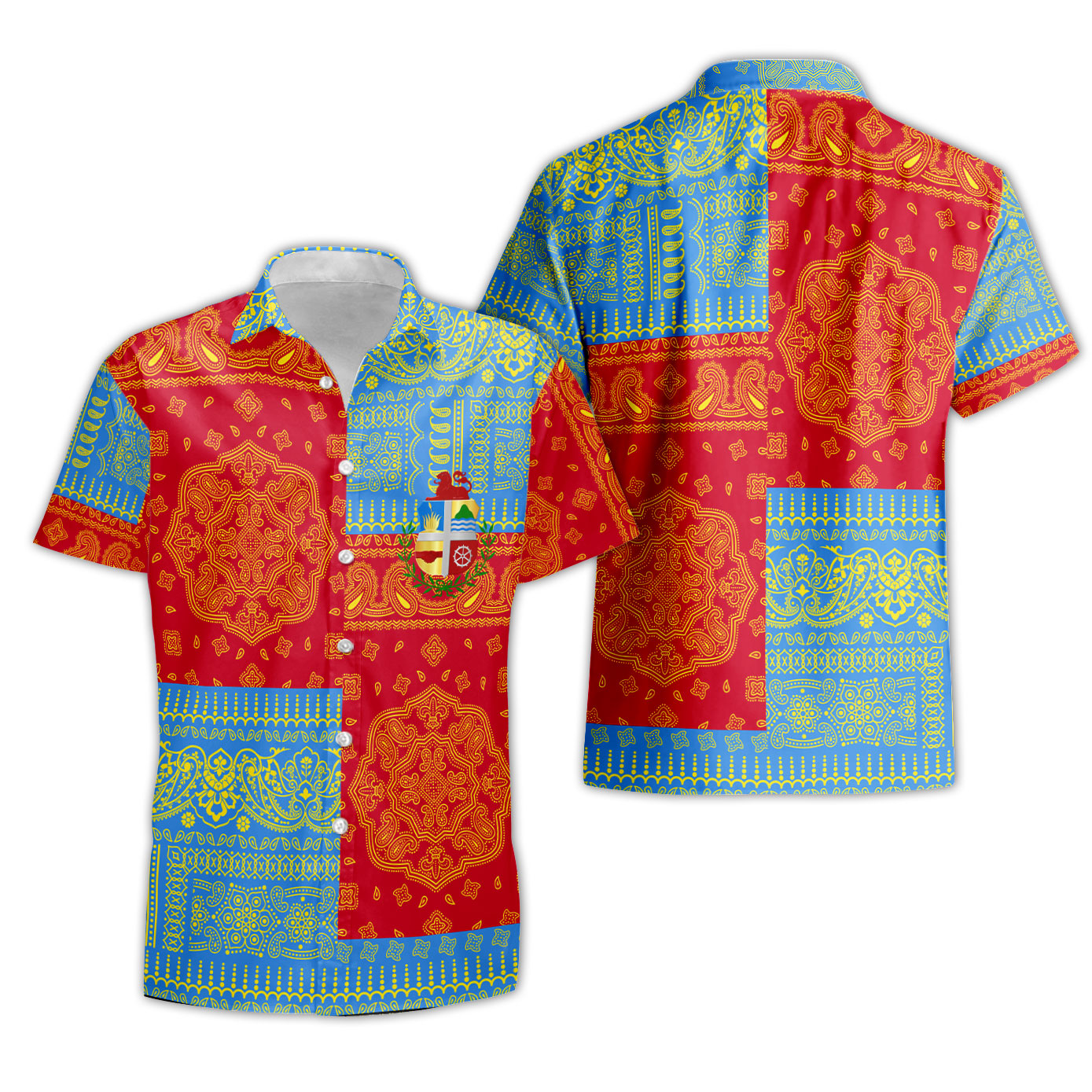 Aruba Short Sleeve Shirt Flag And Paisley Basic Style 1