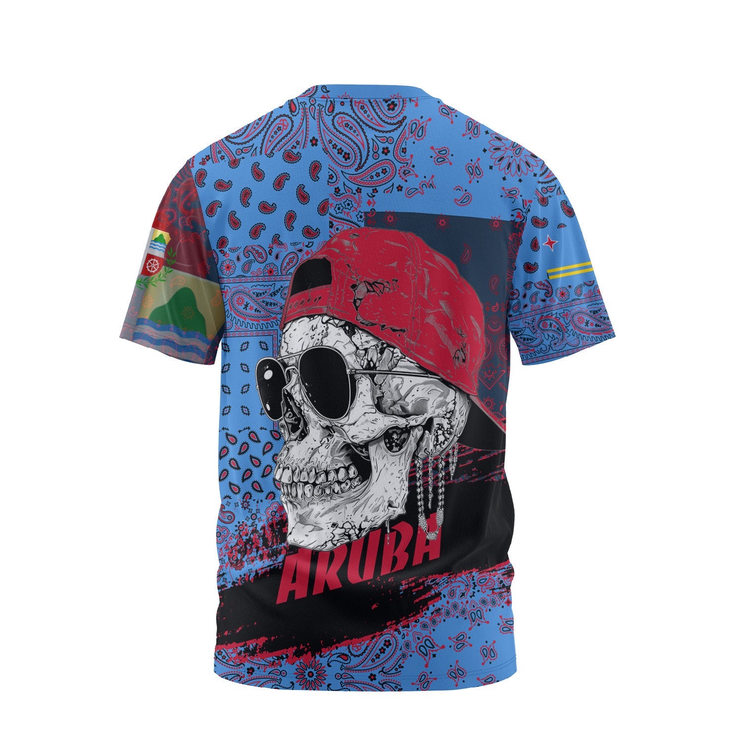 Aruba T Shirt Paisley Flag And Skull Style 2