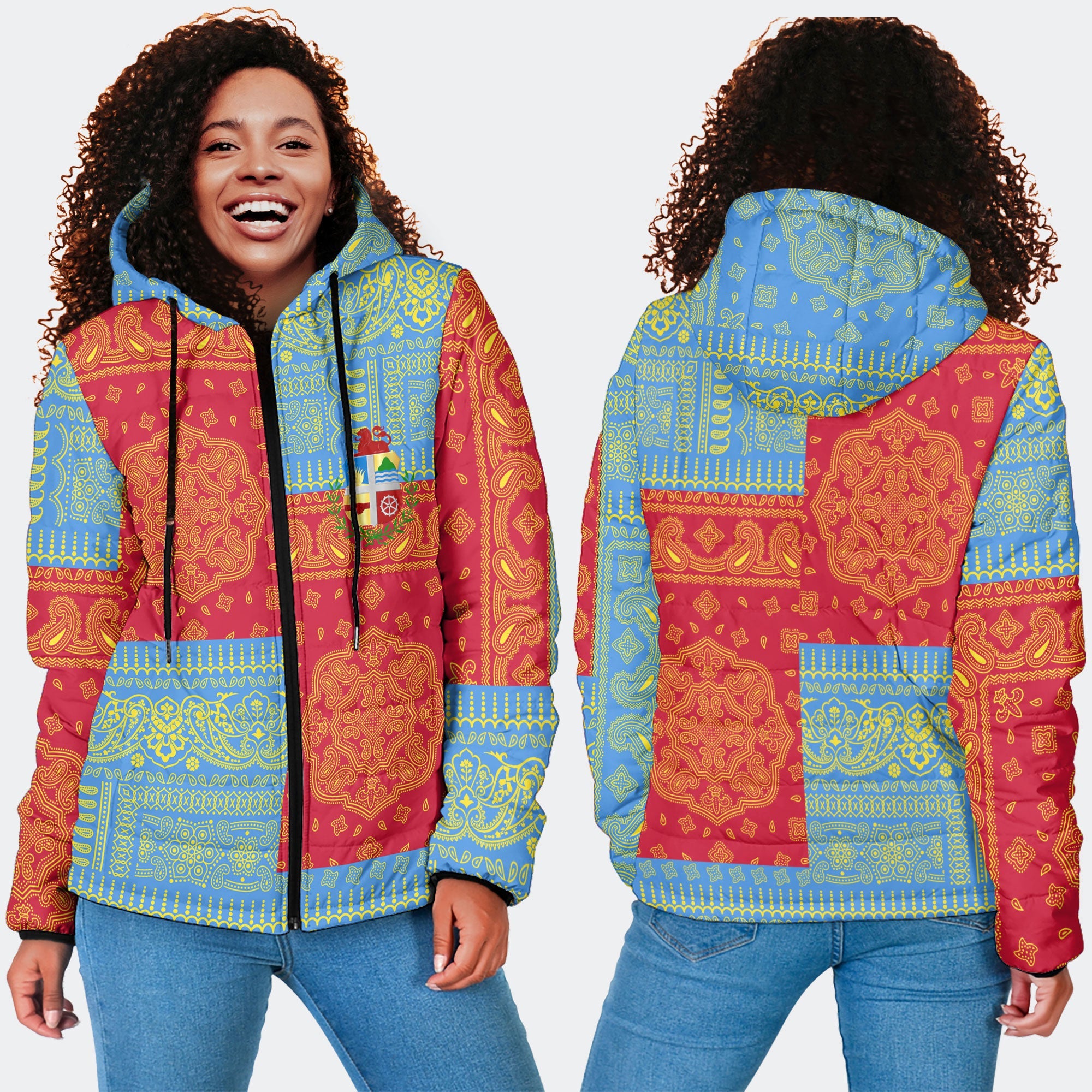 Aruba Women Hooded Padded Jacket Flag And Paisley Basic Style 4