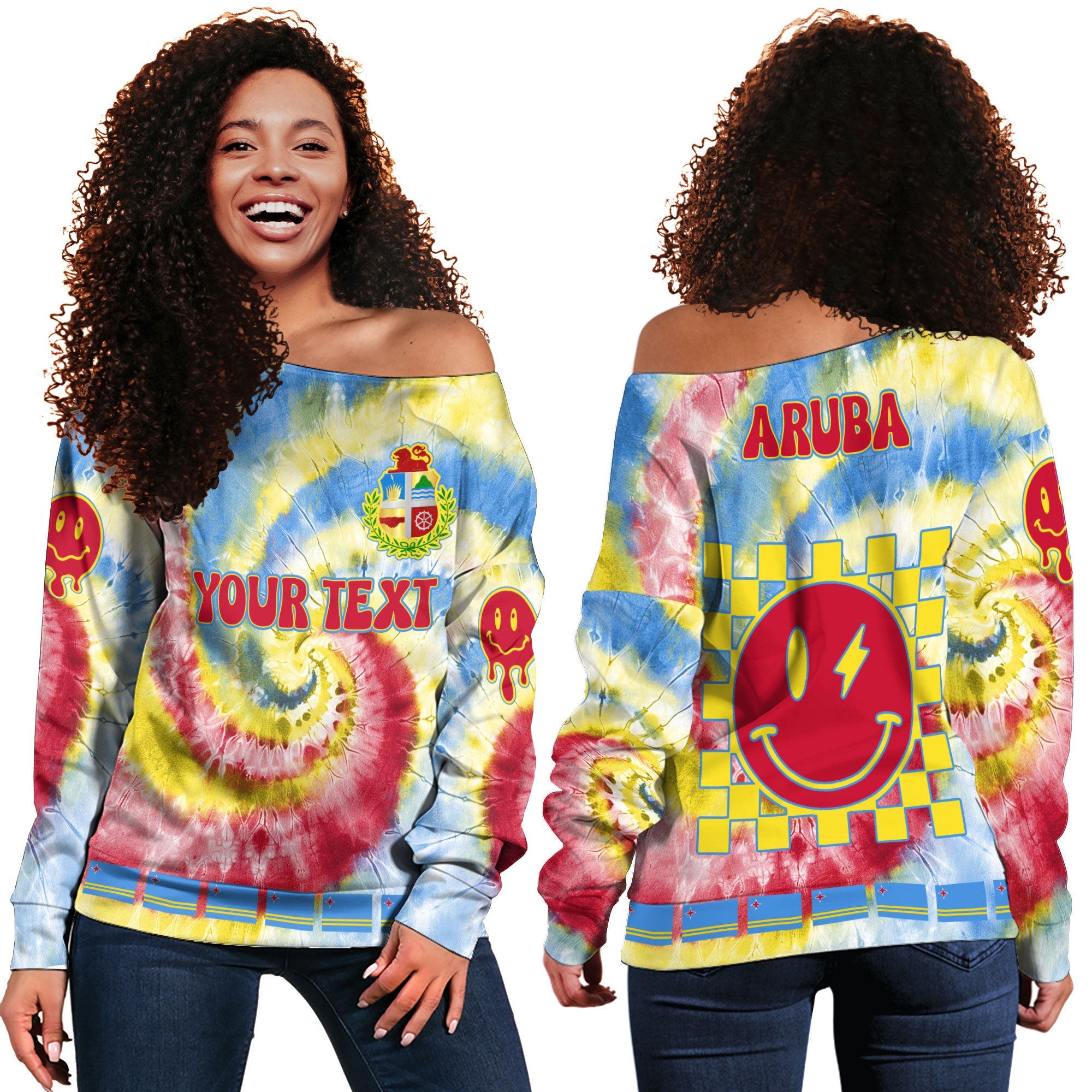 Aruba Women Off Shoulder Sweatshirt Custom Tie Dye Style 2