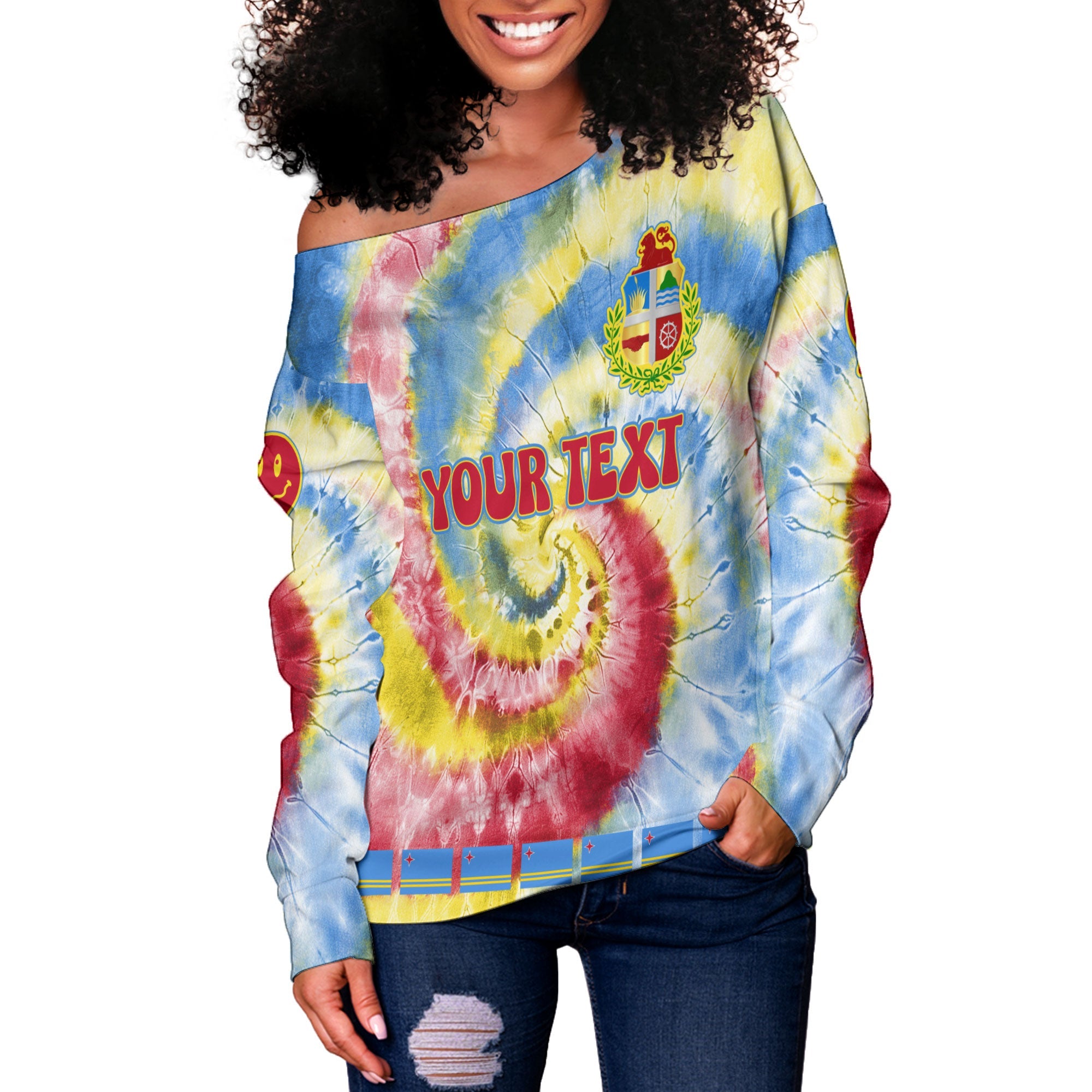 Aruba Women Off Shoulder Sweatshirt Custom Tie Dye Style 3