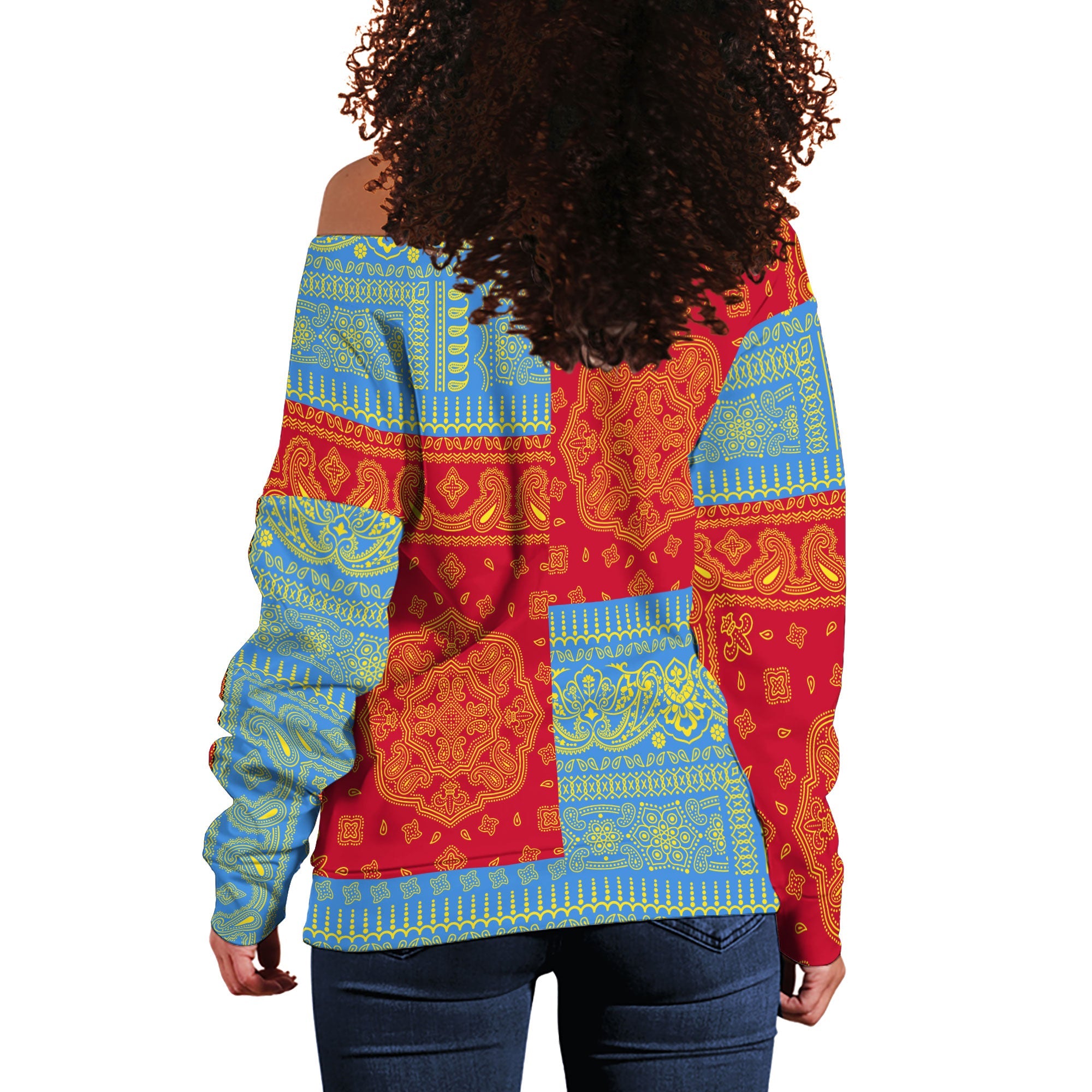 Aruba Women Off Shoulder Sweatshirt Flag And Paisley Basic Style 3