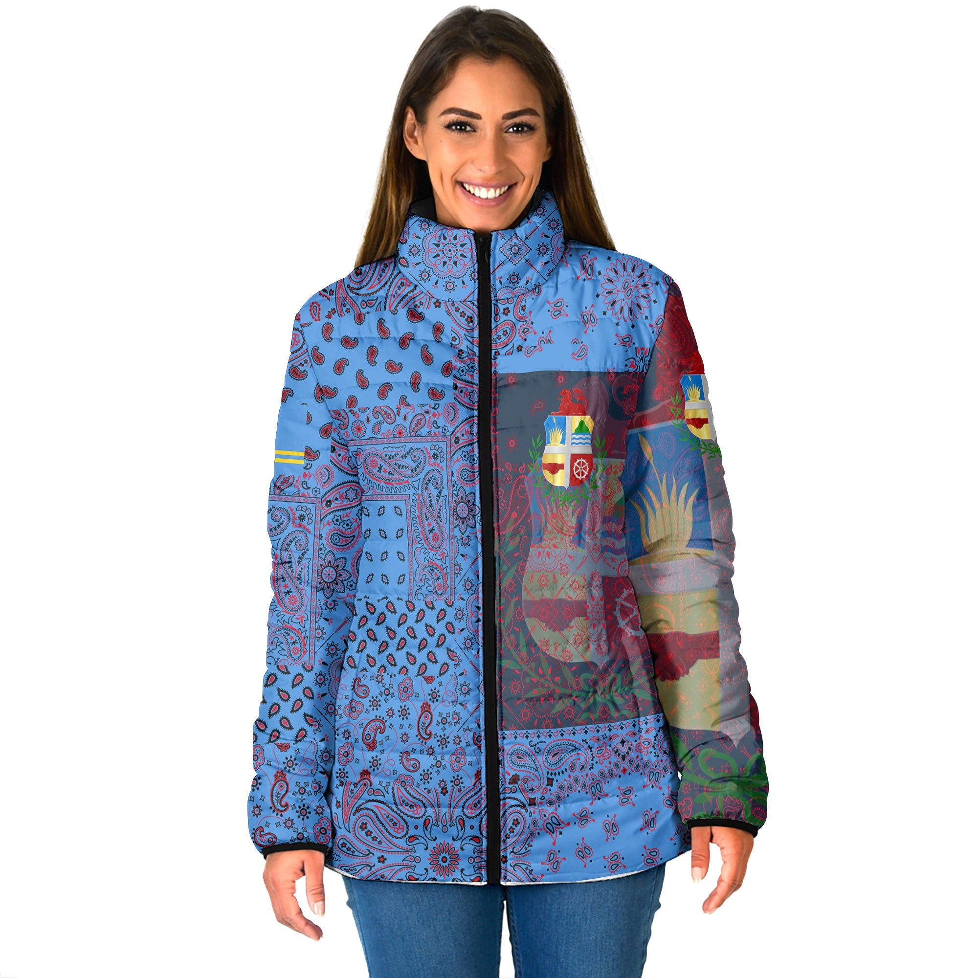 Aruba Women Padded Jacket Paisley Flag And Skull Style 1