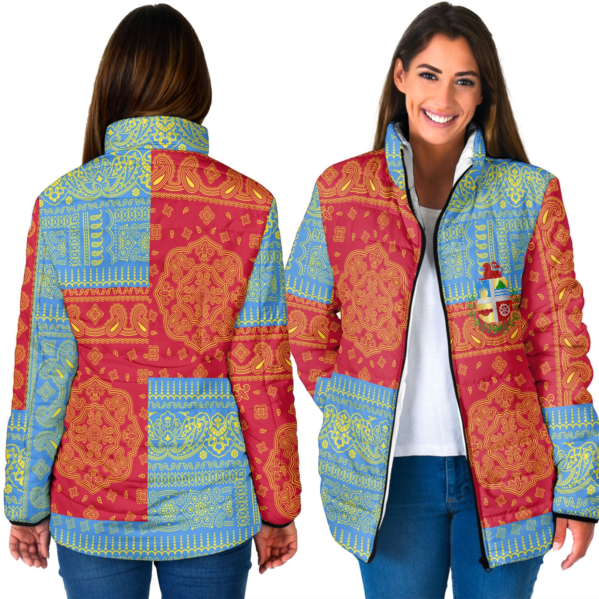 Aruba Women Padded Jacket Flag And Paisley Basic Style 3