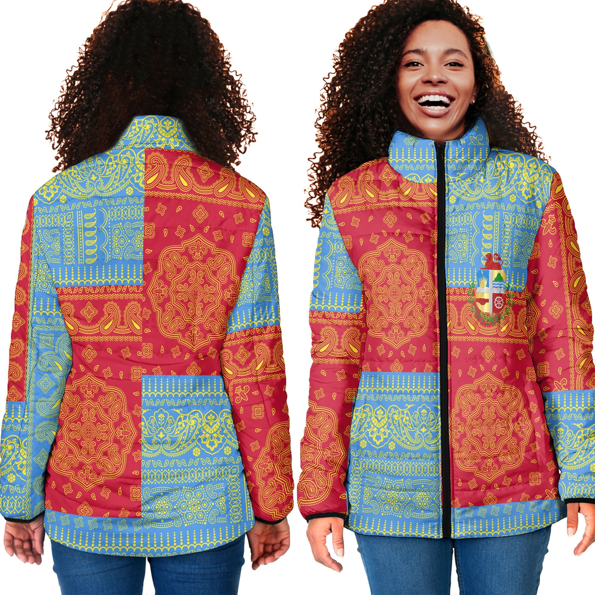 Aruba Women Padded Jacket Flag And Paisley Basic Style 4