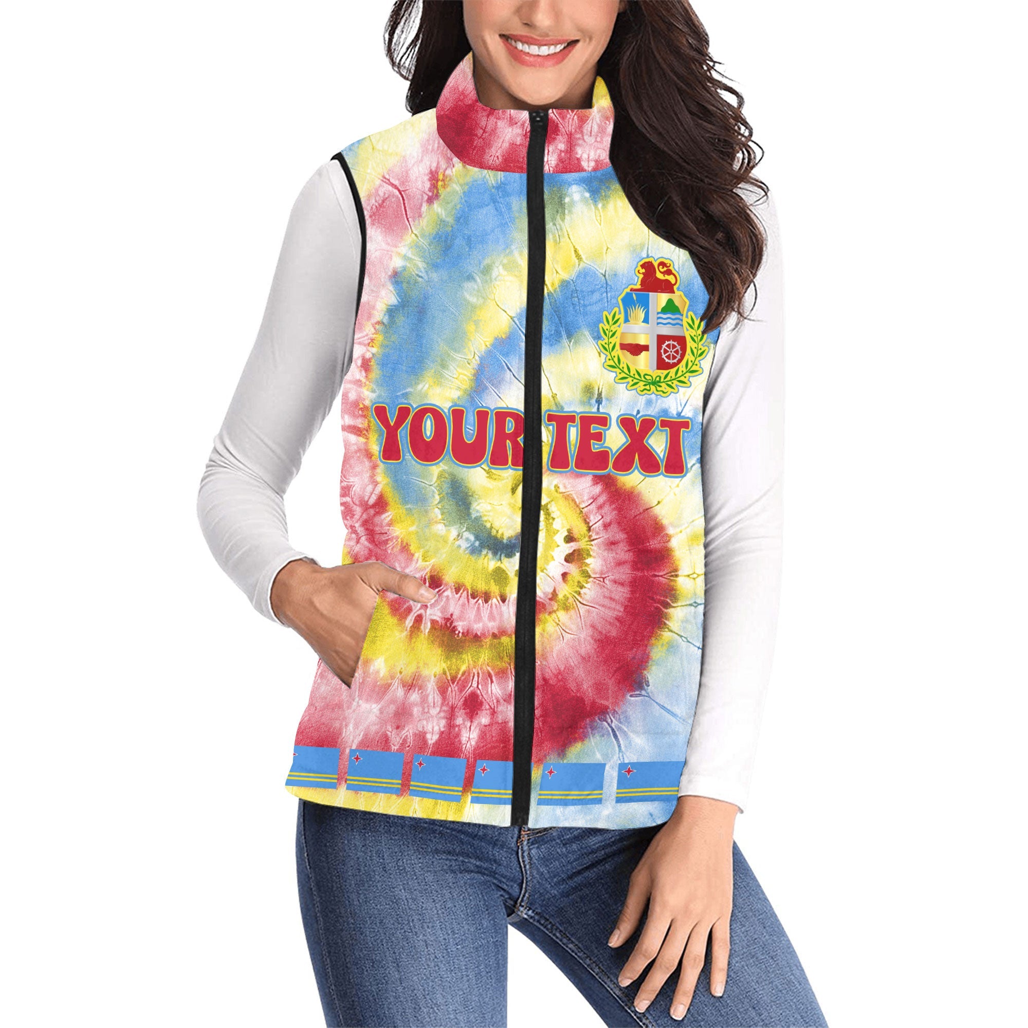 Aruba Women Padded Jacket Vest Custom Tie Dye Style 1