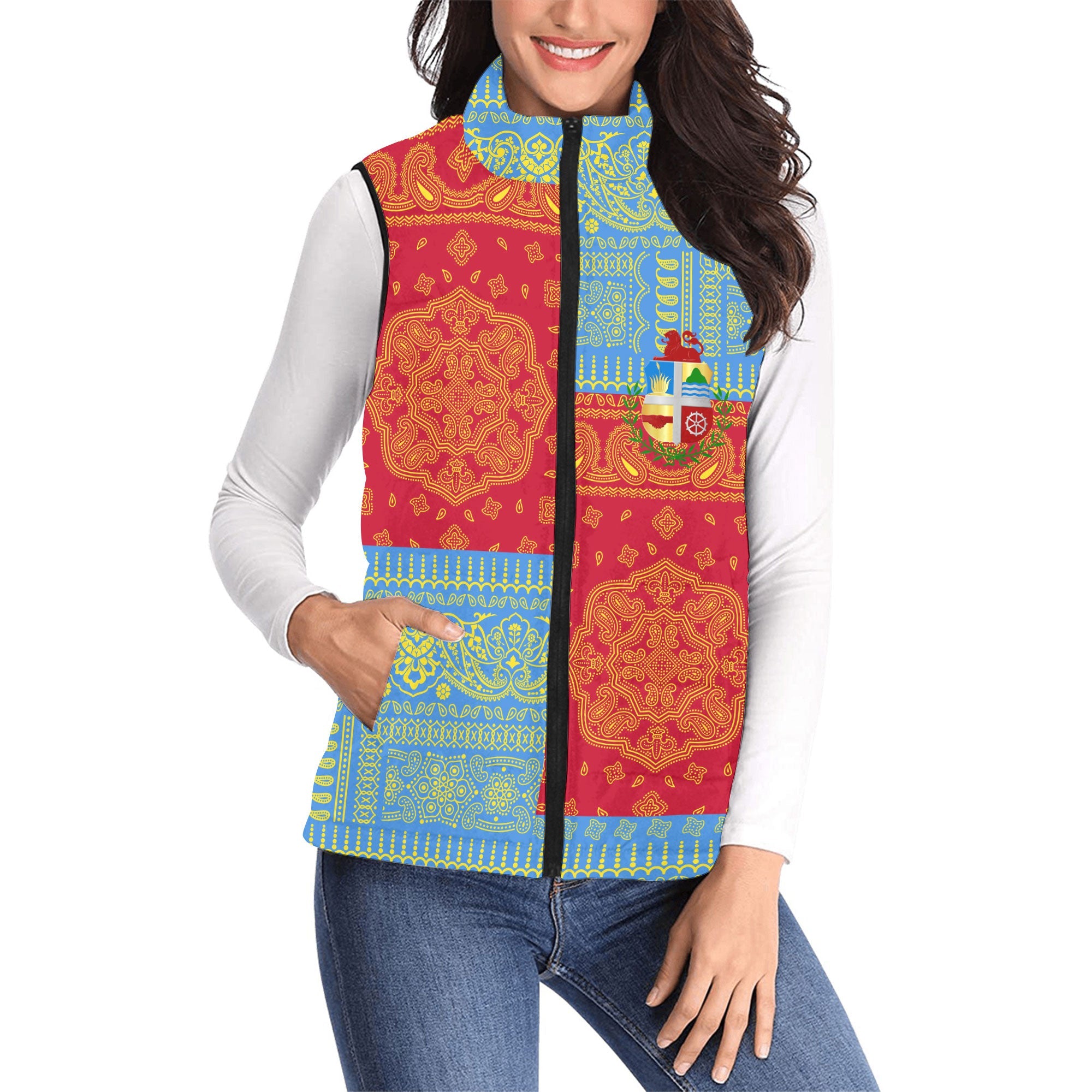 Aruba Women Padded Jacket Vest Flag And Paisley Basic Style 1