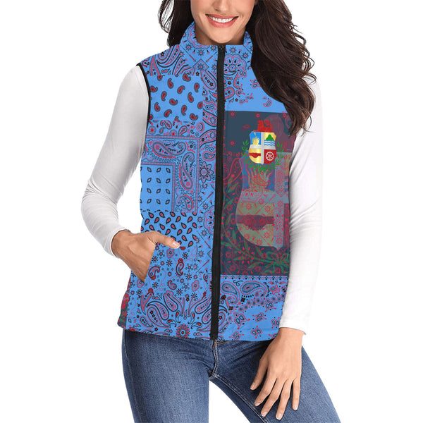 Aruba Women Padded Jacket Vest Paisley Flag And Skull Style 1