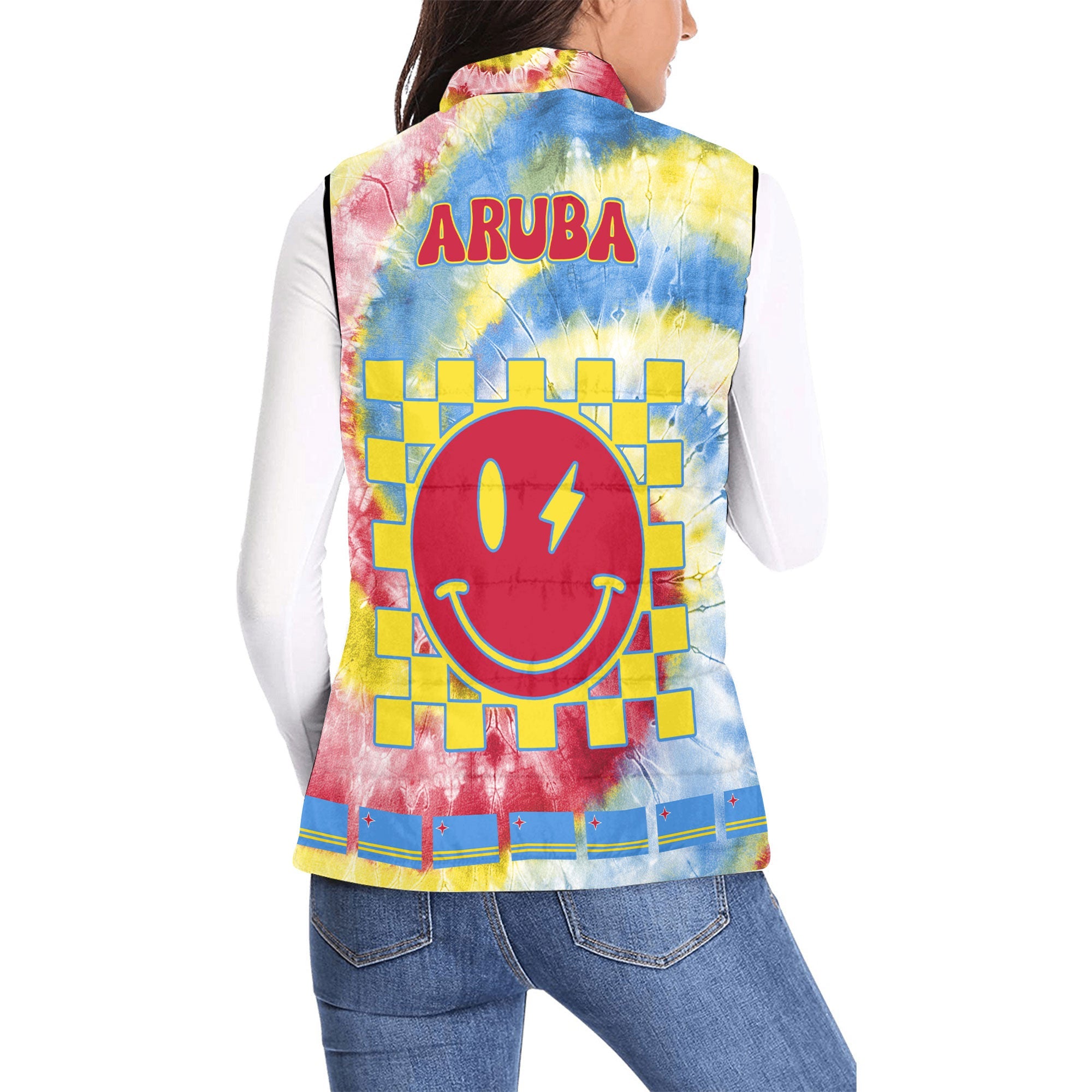 Aruba Women Padded Jacket Vest Custom Tie Dye Style 2