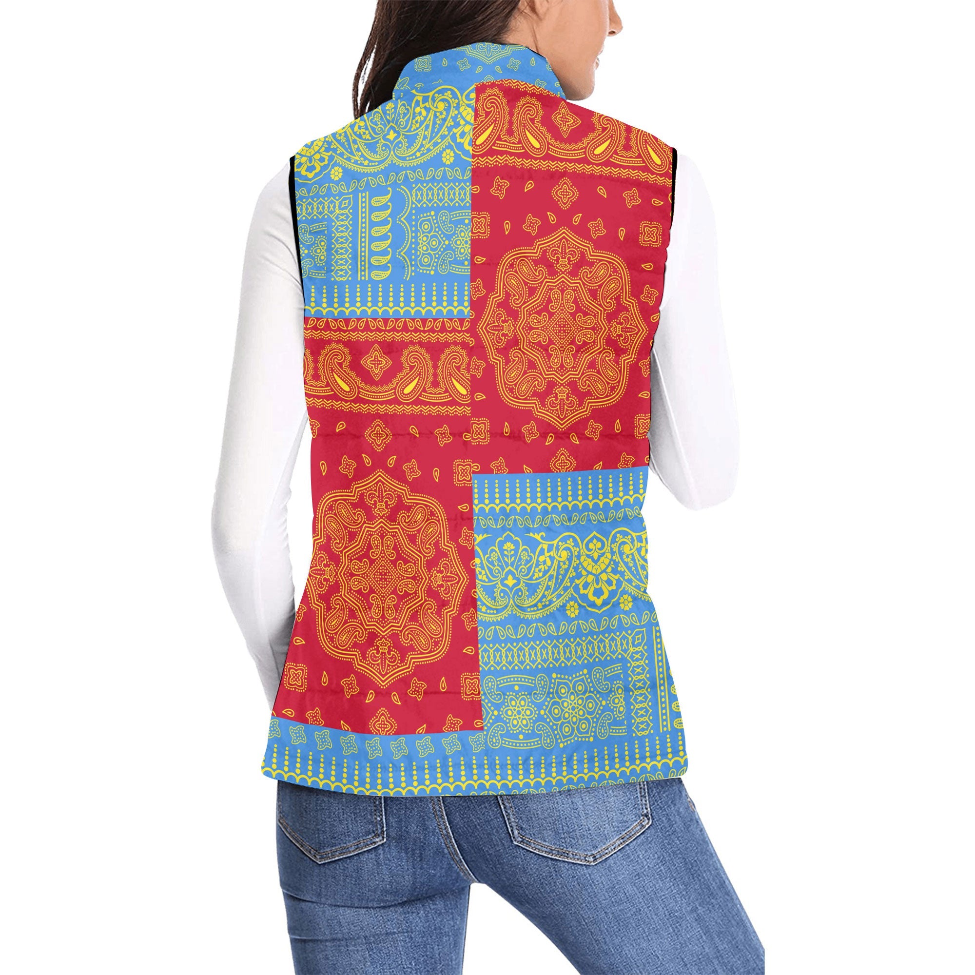 Aruba Women Padded Jacket Vest Flag And Paisley Basic Style 2