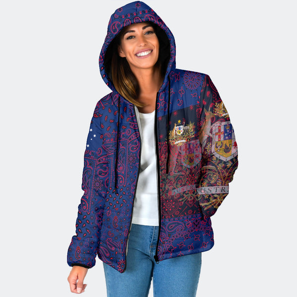 Australia Women Hooded Padded Jacket Paisley Flag And Skull Style 1