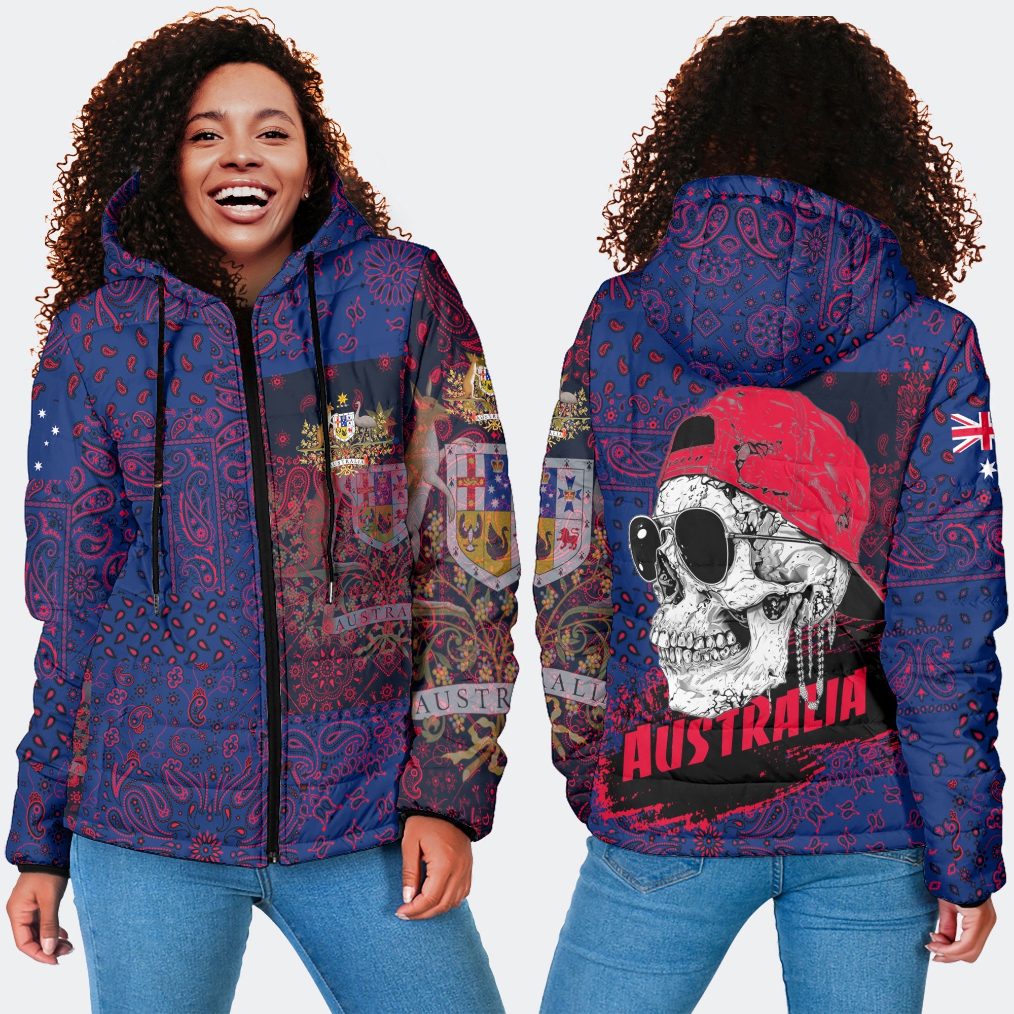 Australia Women Hooded Padded Jacket Paisley Flag And Skull Style 4