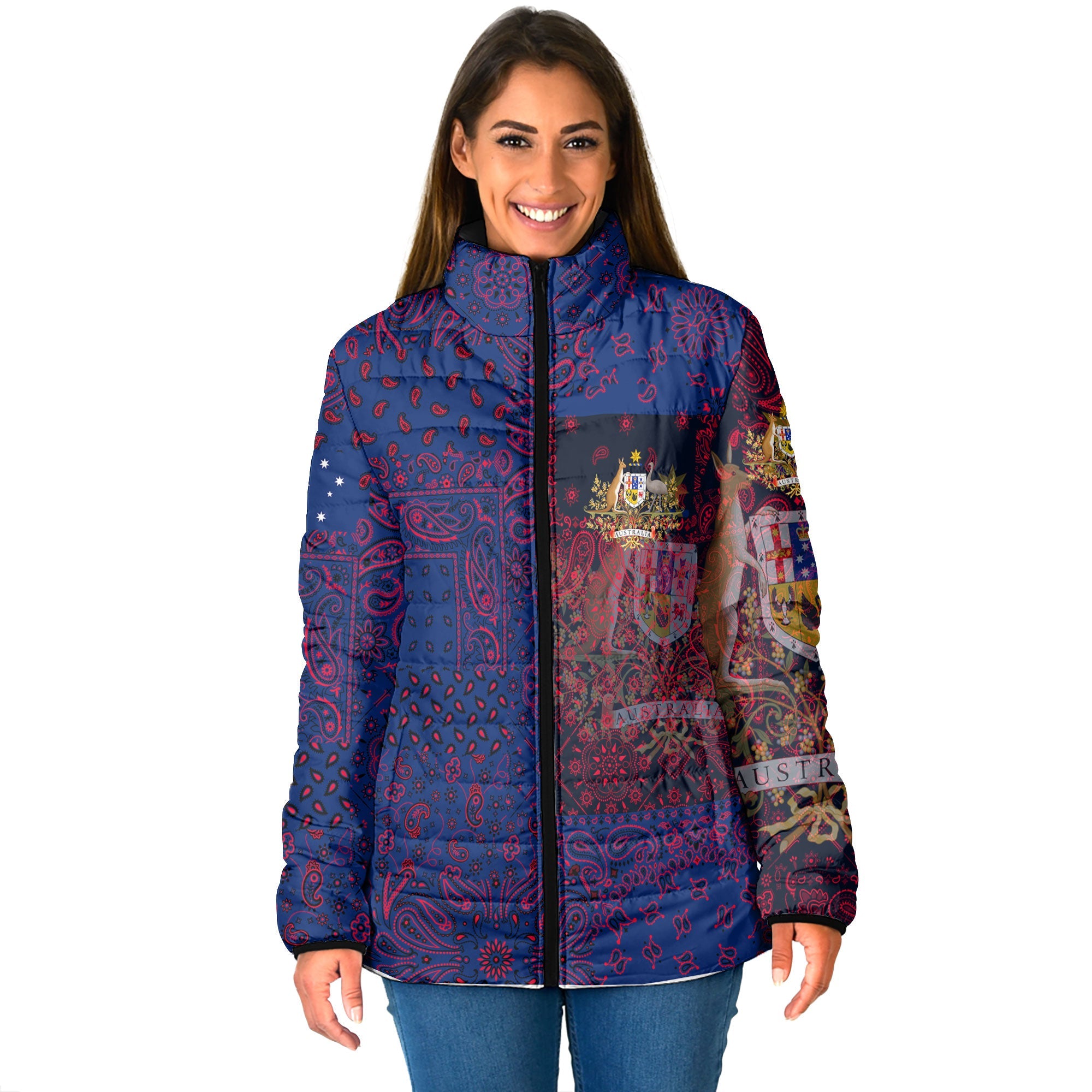 Australia Women Padded Jacket Paisley Flag And Skull Style 1