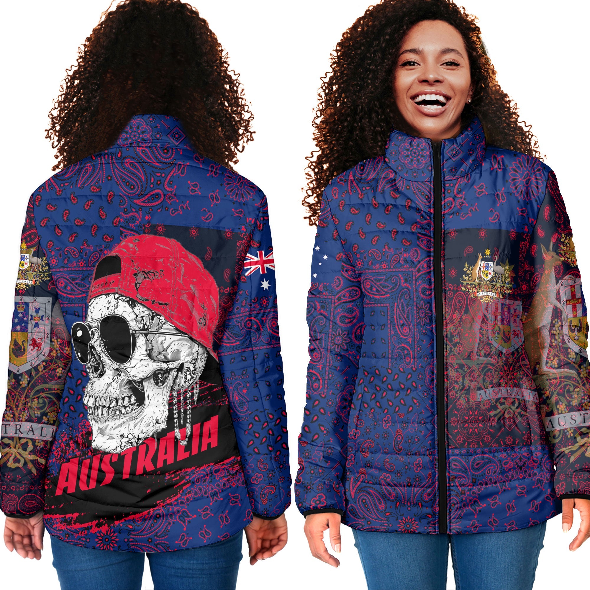 Australia Women Padded Jacket Paisley Flag And Skull Style 4