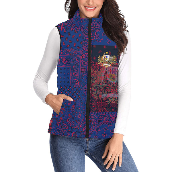 Australia Women Padded Jacket Vest Paisley Flag And Skull Style 1