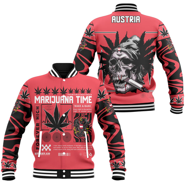 Austria Baseball Jacket Flag & Coat Of Arms Marijuanas Style