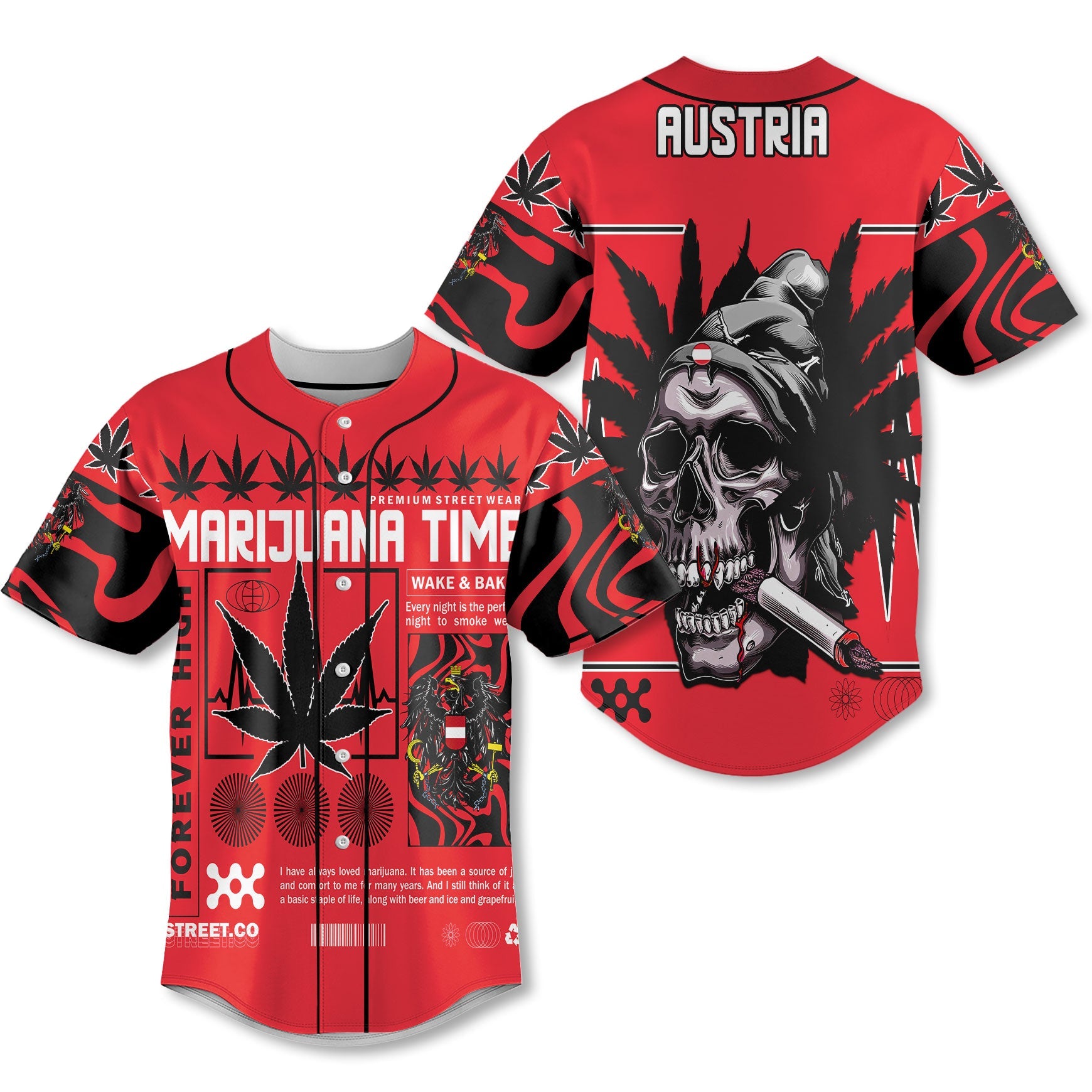 Austria Baseball Jersey Flag & Coat Of Arms Marijuanas Style