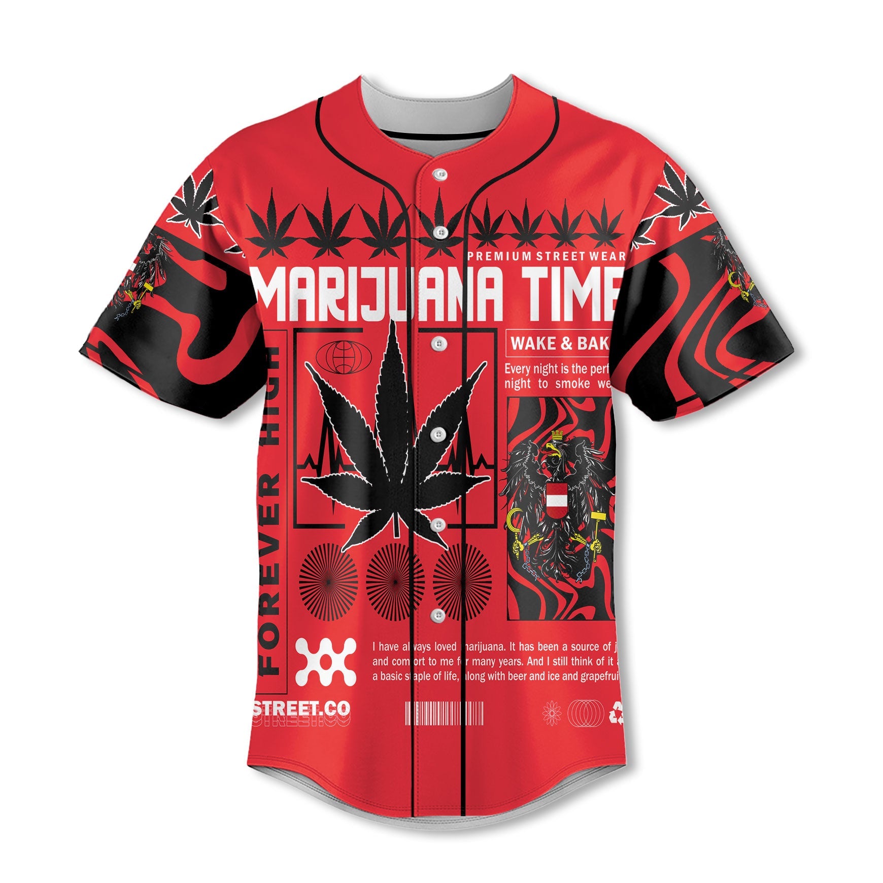 Austria Baseball Jersey Flag & Coat Of Arms Marijuanas Style