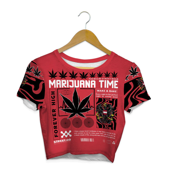 Austria Crop Top T Shirt Flag & Coat Of Arms Marijuanas Style