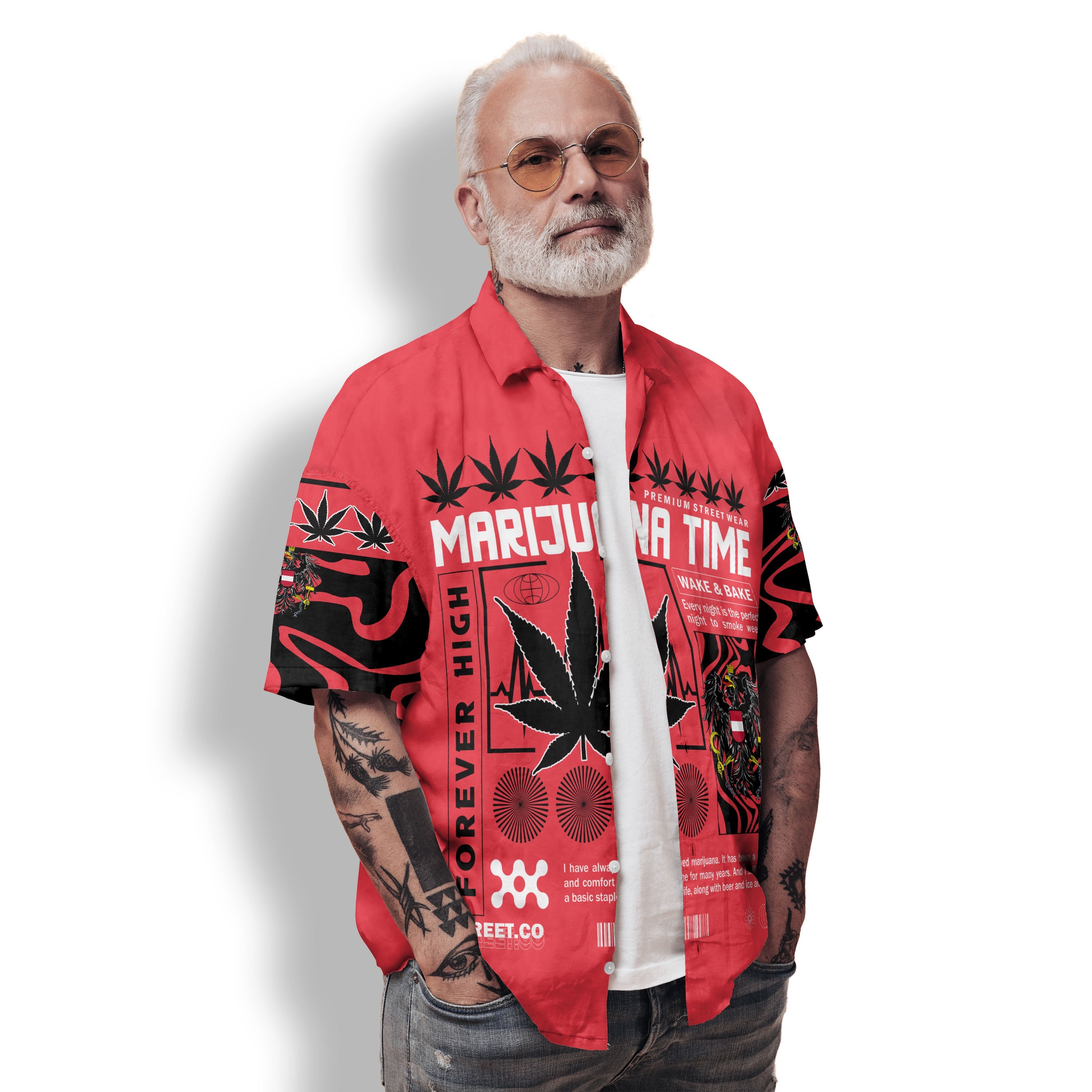 Austria Hawaiian Shirt Flag & Coat Of Arms Marijuanas Style