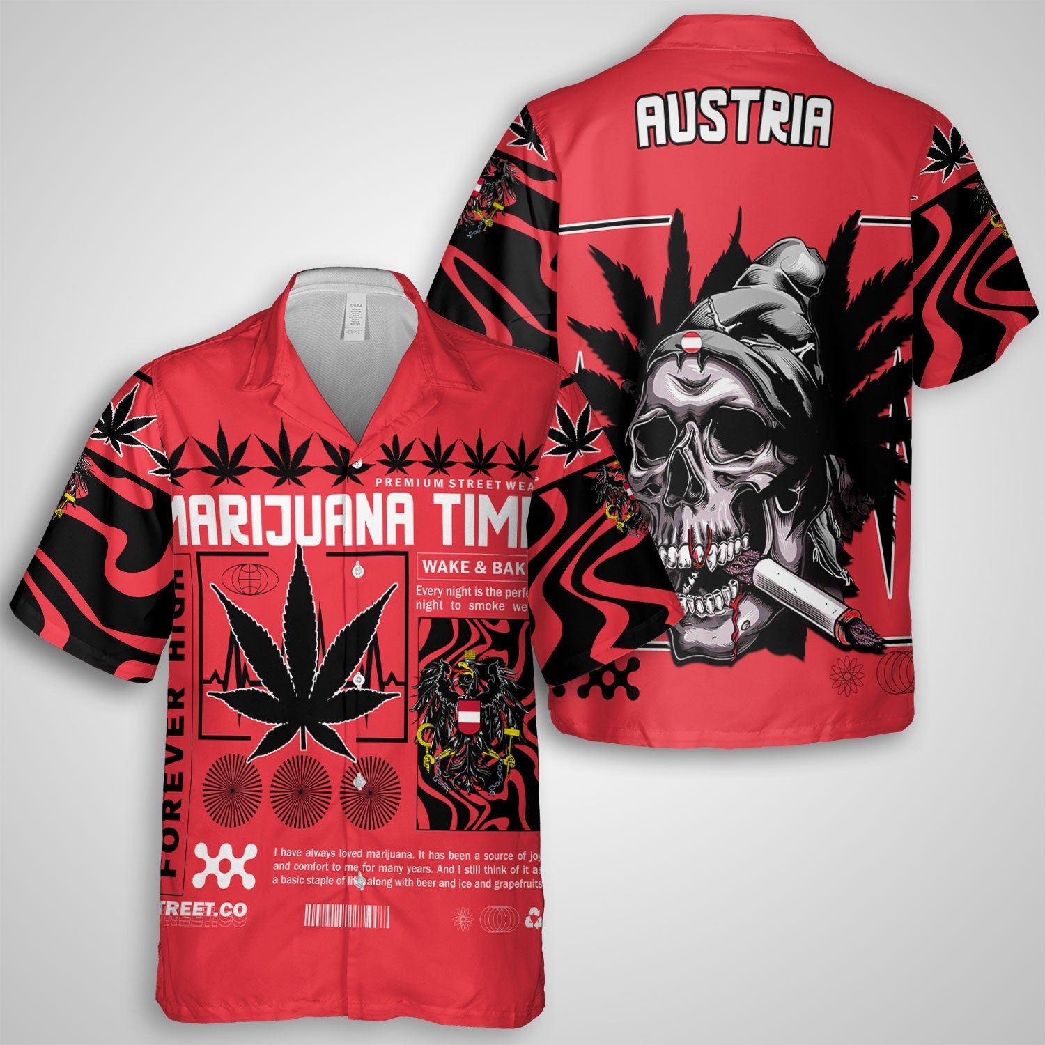 Austria Hawaiian Shirt Flag & Coat Of Arms Marijuanas Style