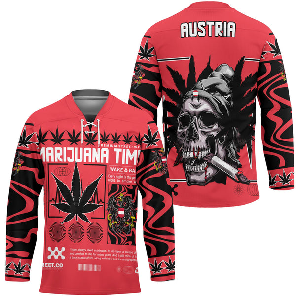 Austria Hockey Jersey Flag & Coat Of Arms Marijuanas Style