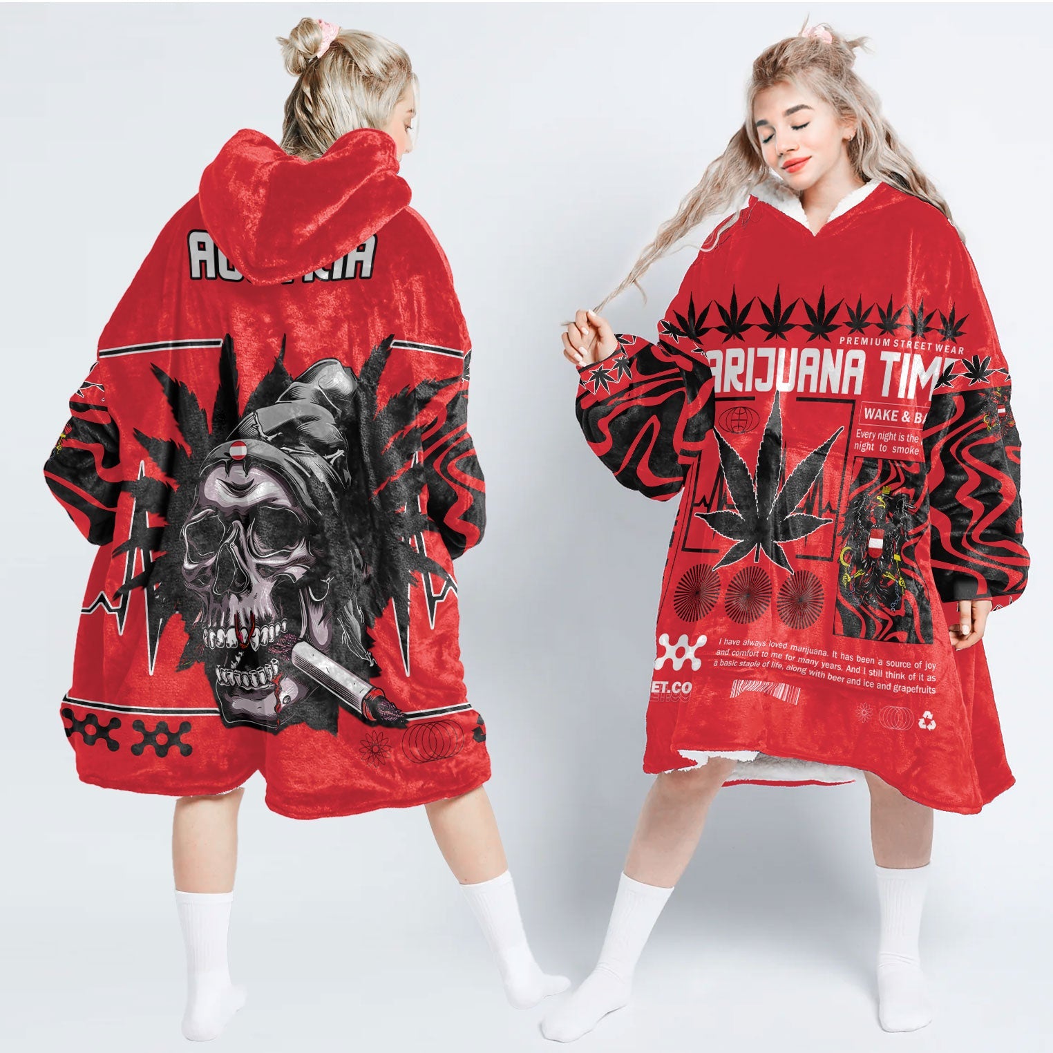 Austria Snug Hoodie Flag & Coat Of Arms Marijuanas Style