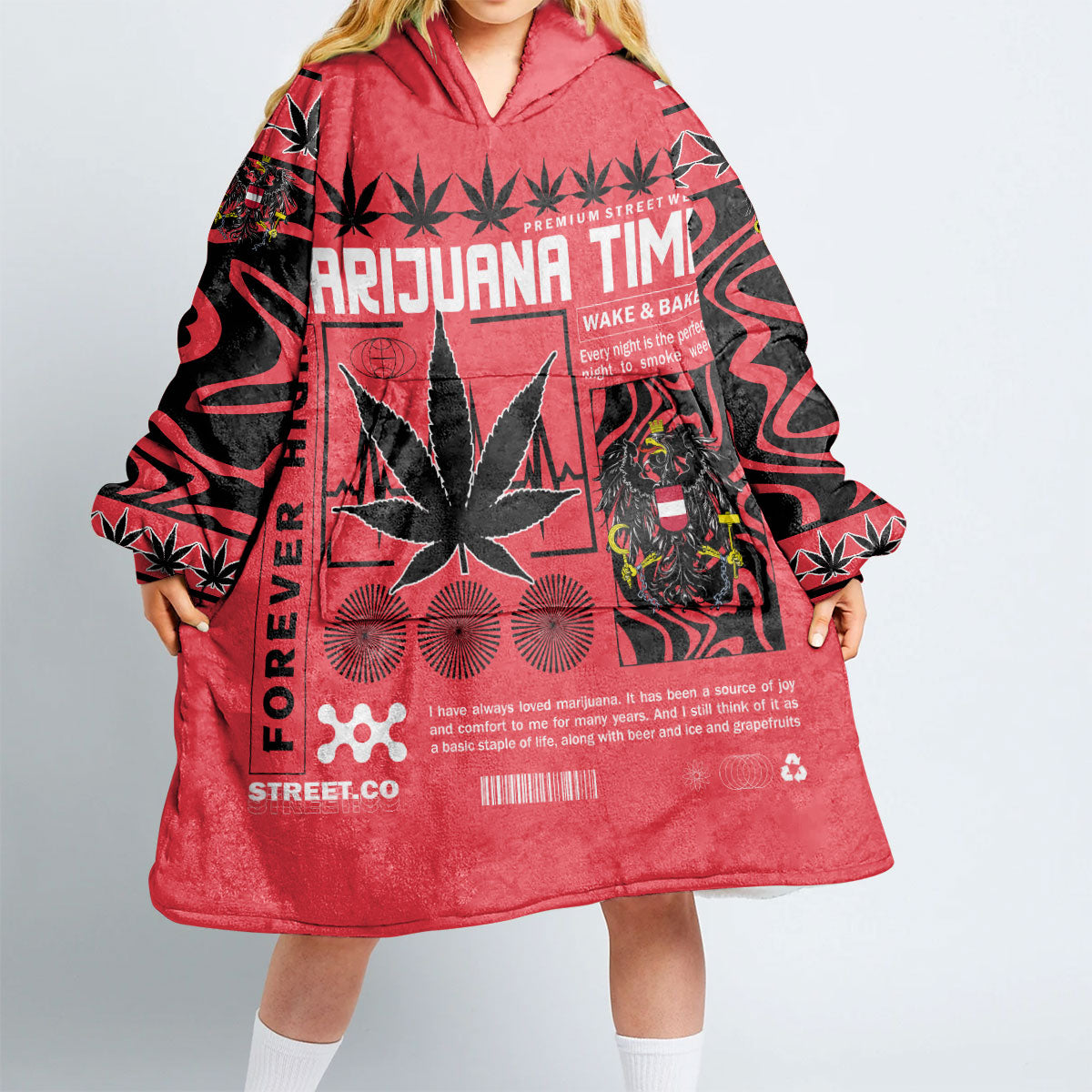 Austria Snug Hoodie Flag & Coat Of Arms Marijuanas Style